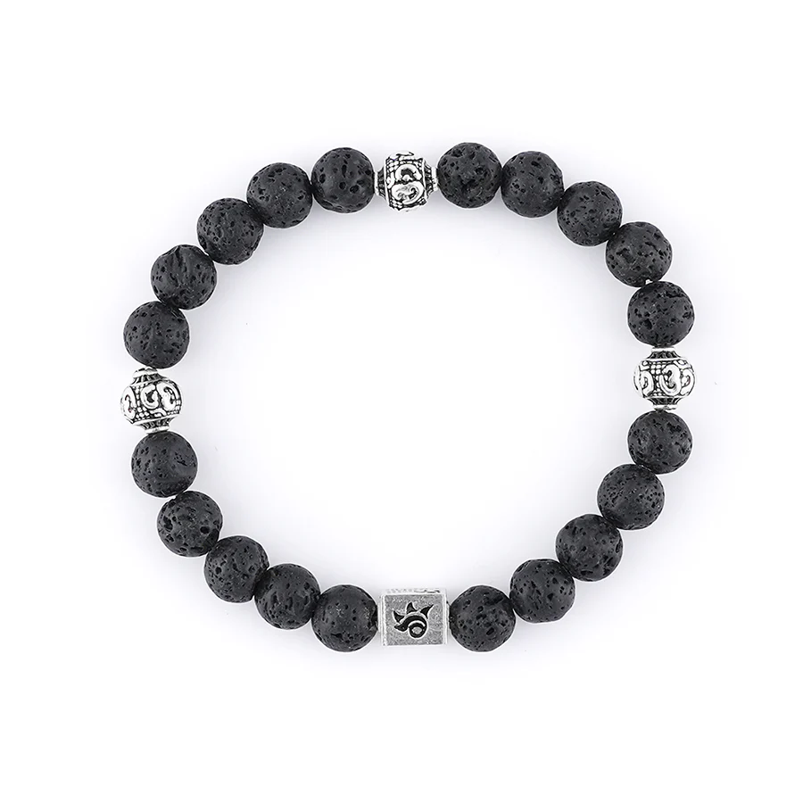 Lava Stone and Om Silver Beads Bracelet - Image 4