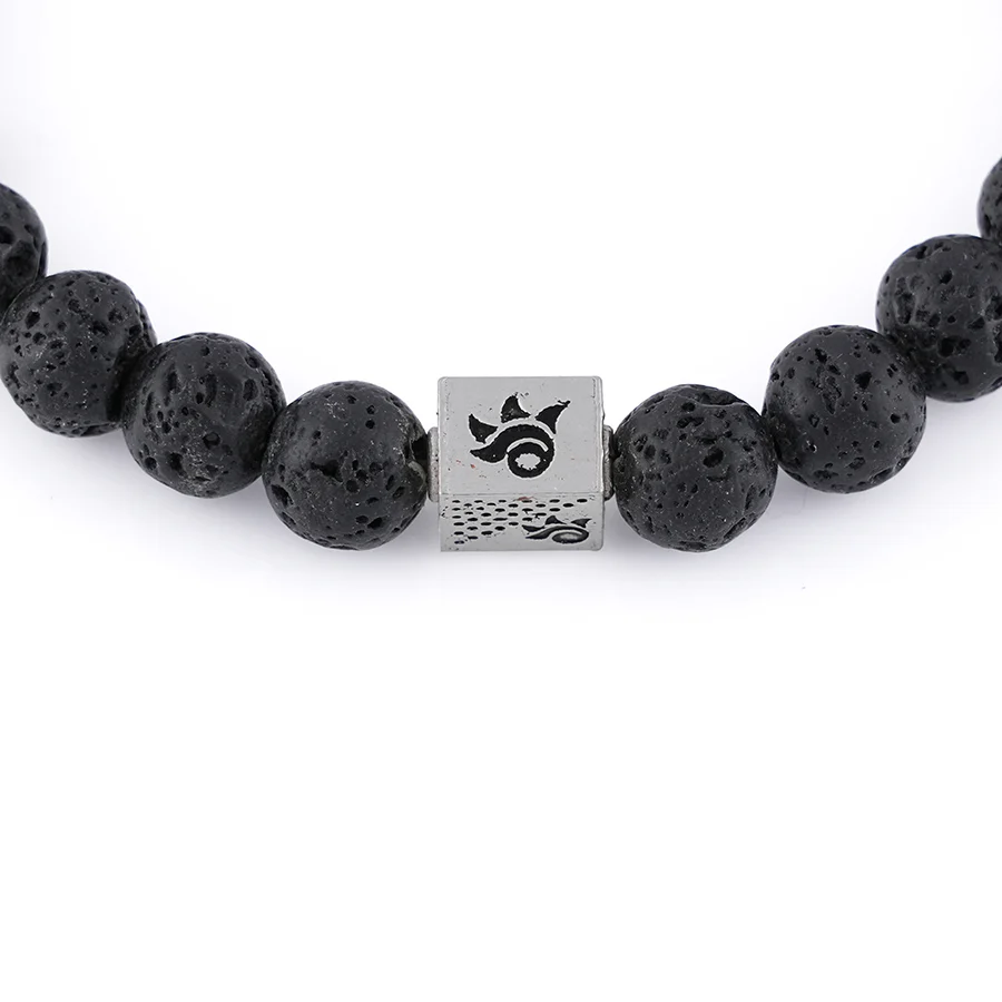 Lava Stone and Om Silver Beads Bracelet - Image 5