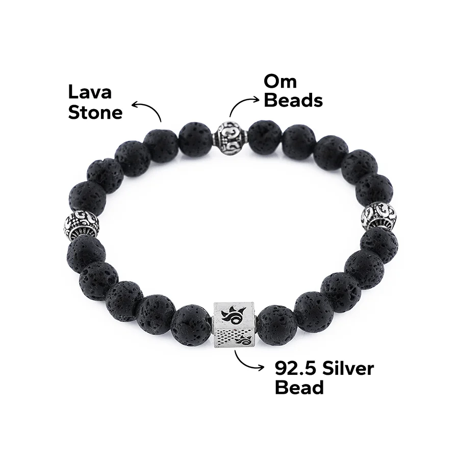 Lava Stone and Om Silver Beads Bracelet - Image 6