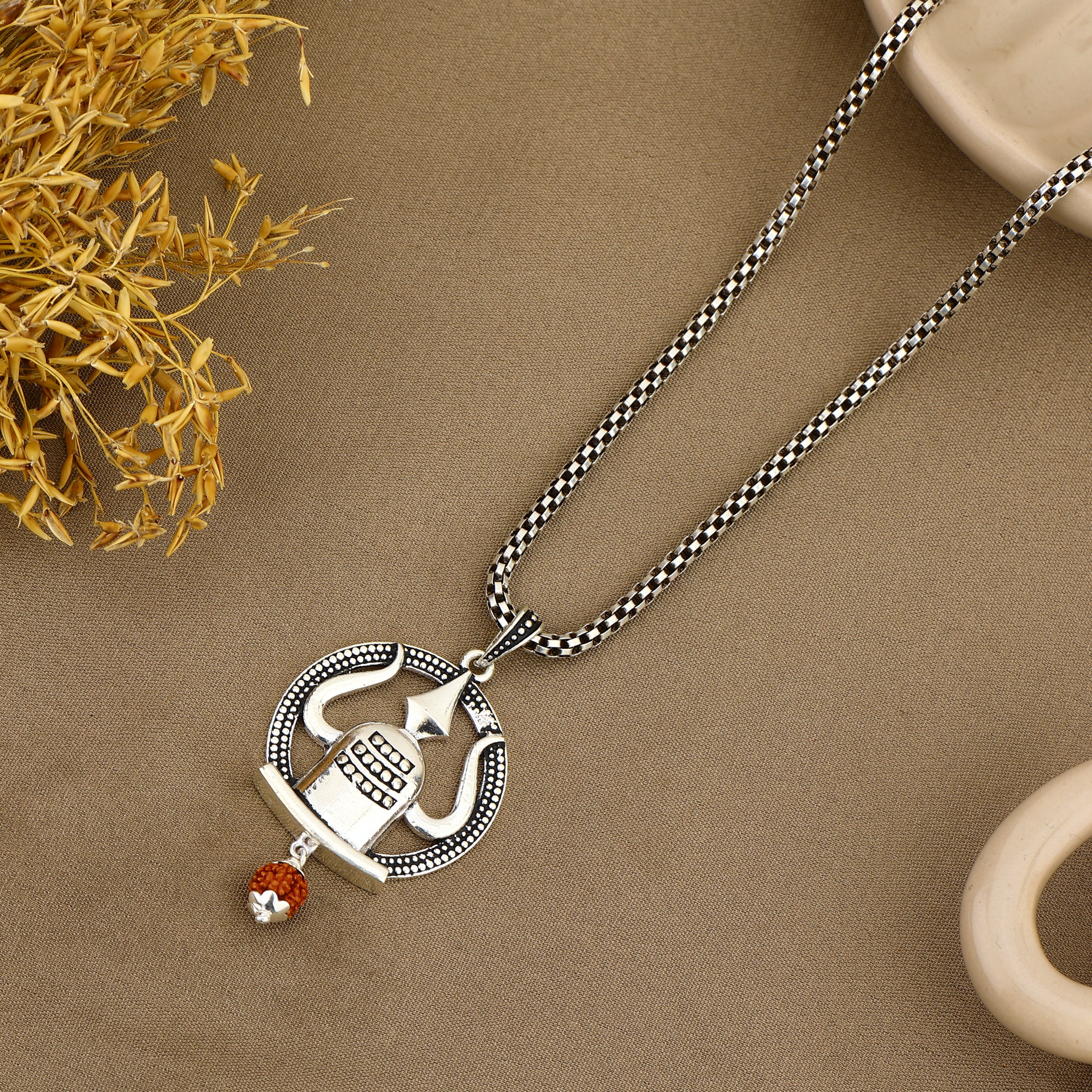 Mahadev Shivling Trishul Frame Silver Pendant