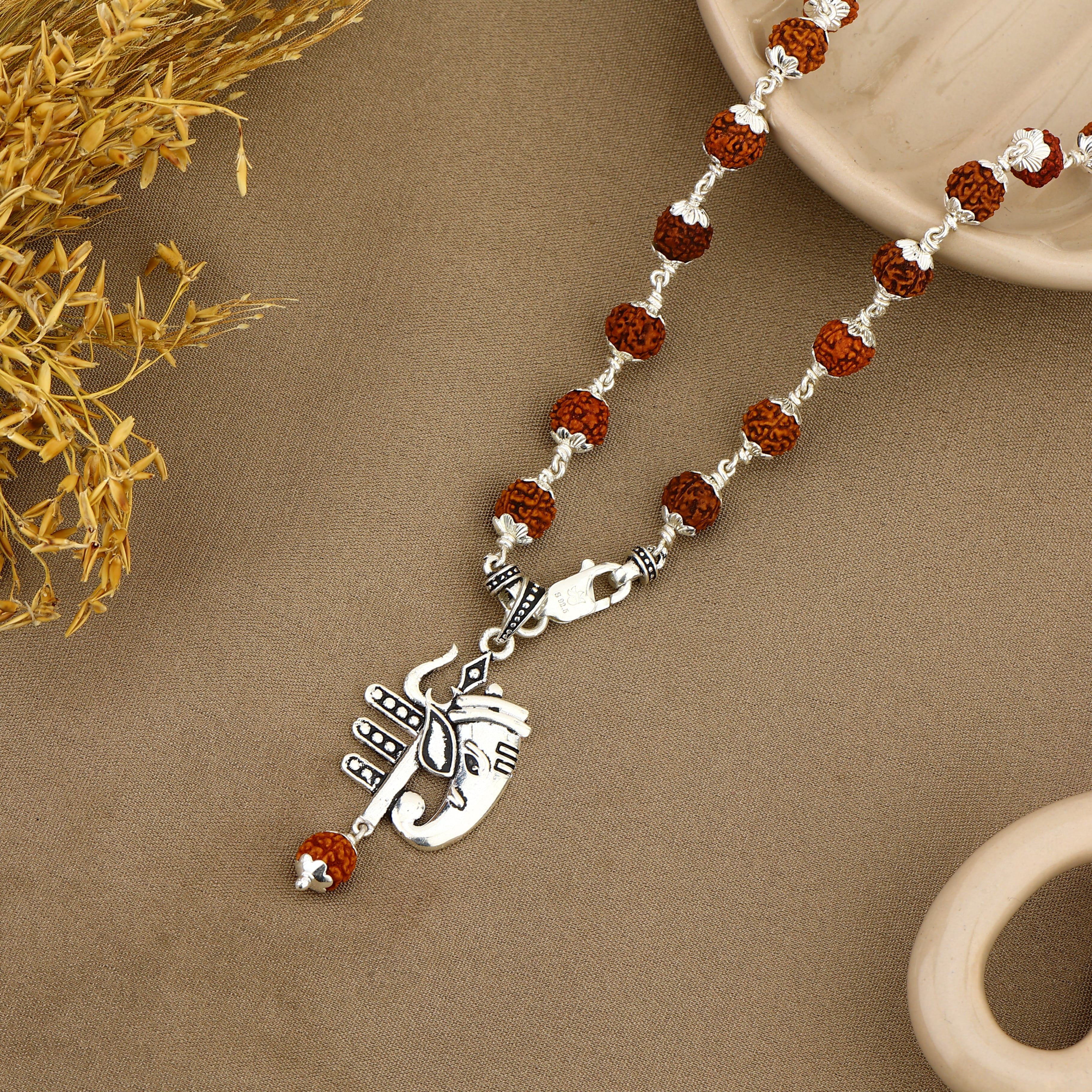Mahadev Trishul With Ganesha Silver Pendant - Image 2