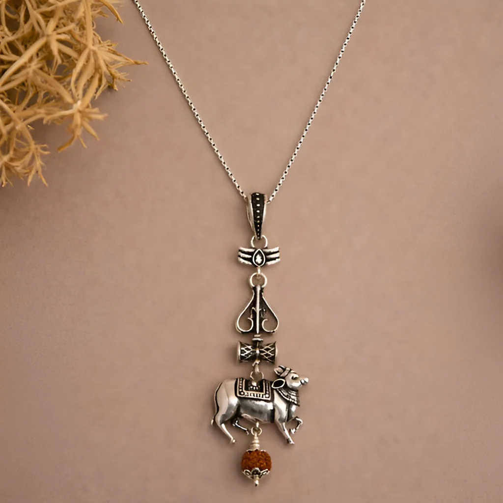 Nandi Trishul Silver Pendant - Image 2