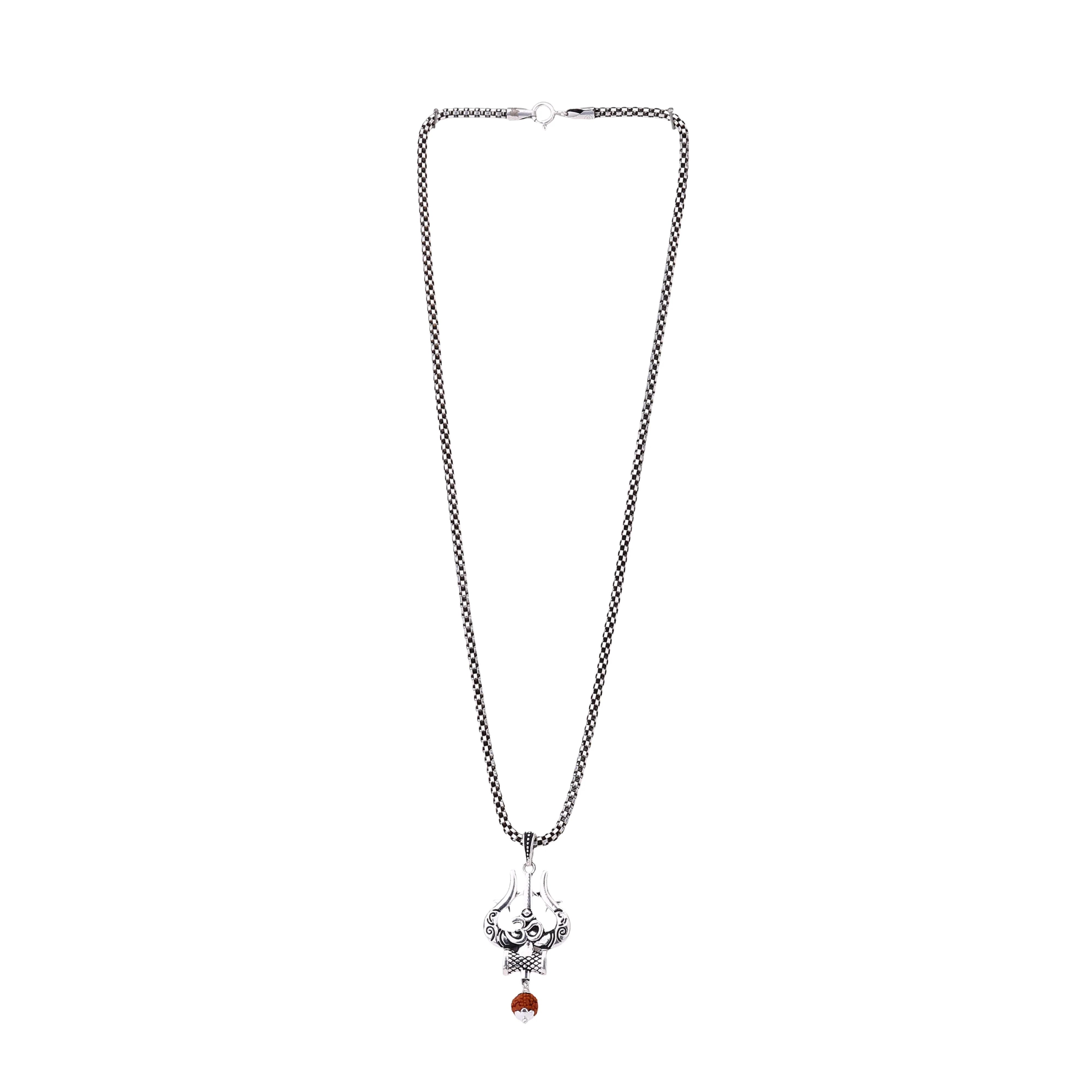 Om Trishul Mahakal Rudraksha Silver Pendant - Image 6