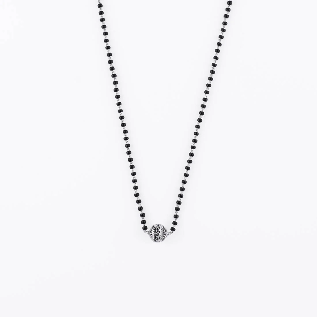 Real Black Beads Mangal Sutra with Beaded Silver Circular Pendant for Women - Image 4