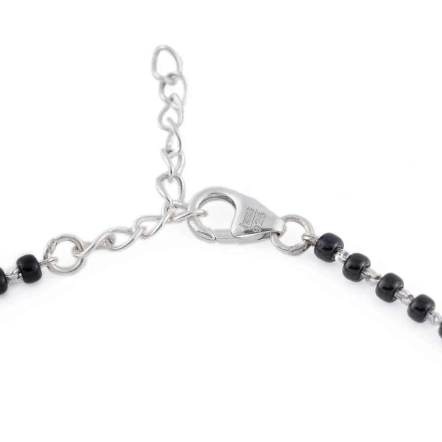 Real Black Beads Mangal Sutra with Beaded Silver Circular Pendant for Women - Image 5