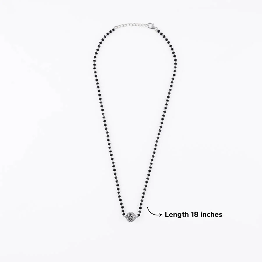 Real Black Beads Mangal Sutra with Beaded Silver Circular Pendant for Women - Image 6