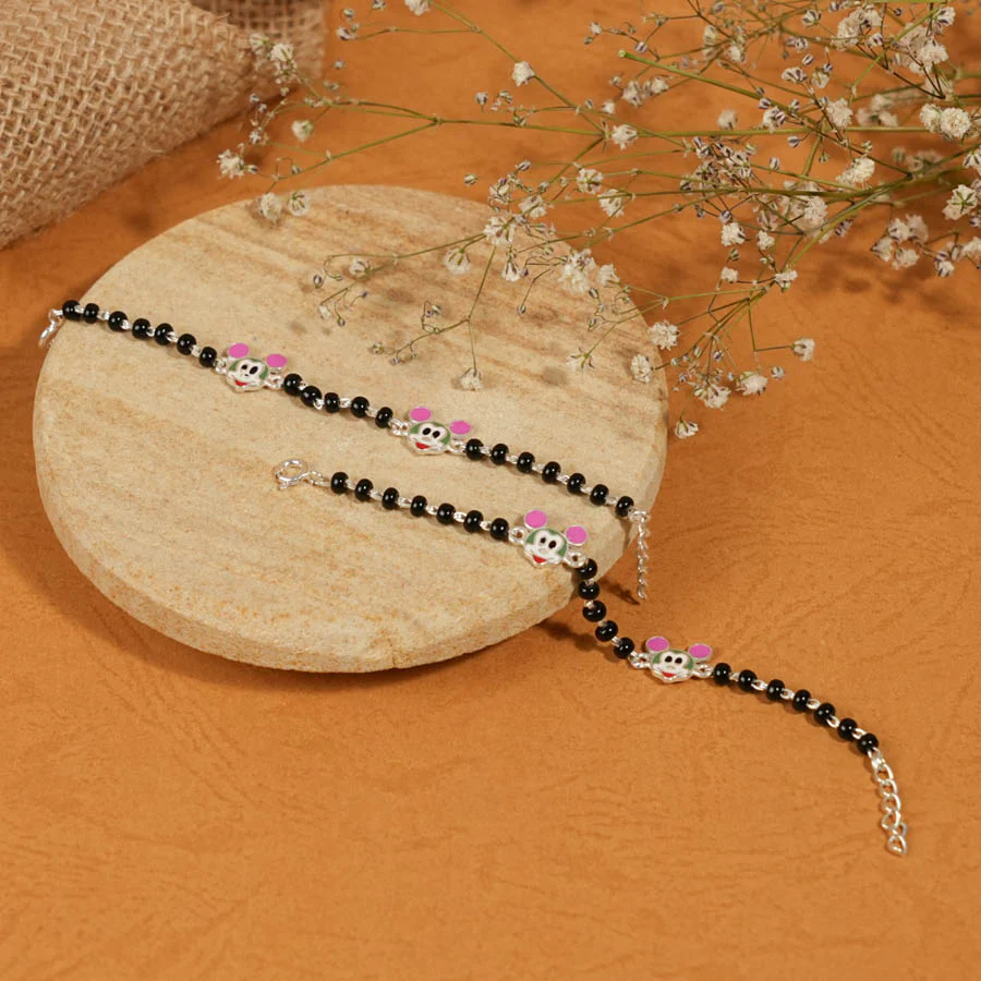 Real Black Beads Mickey Mouse Silver Nazariya for Kids - Image 2