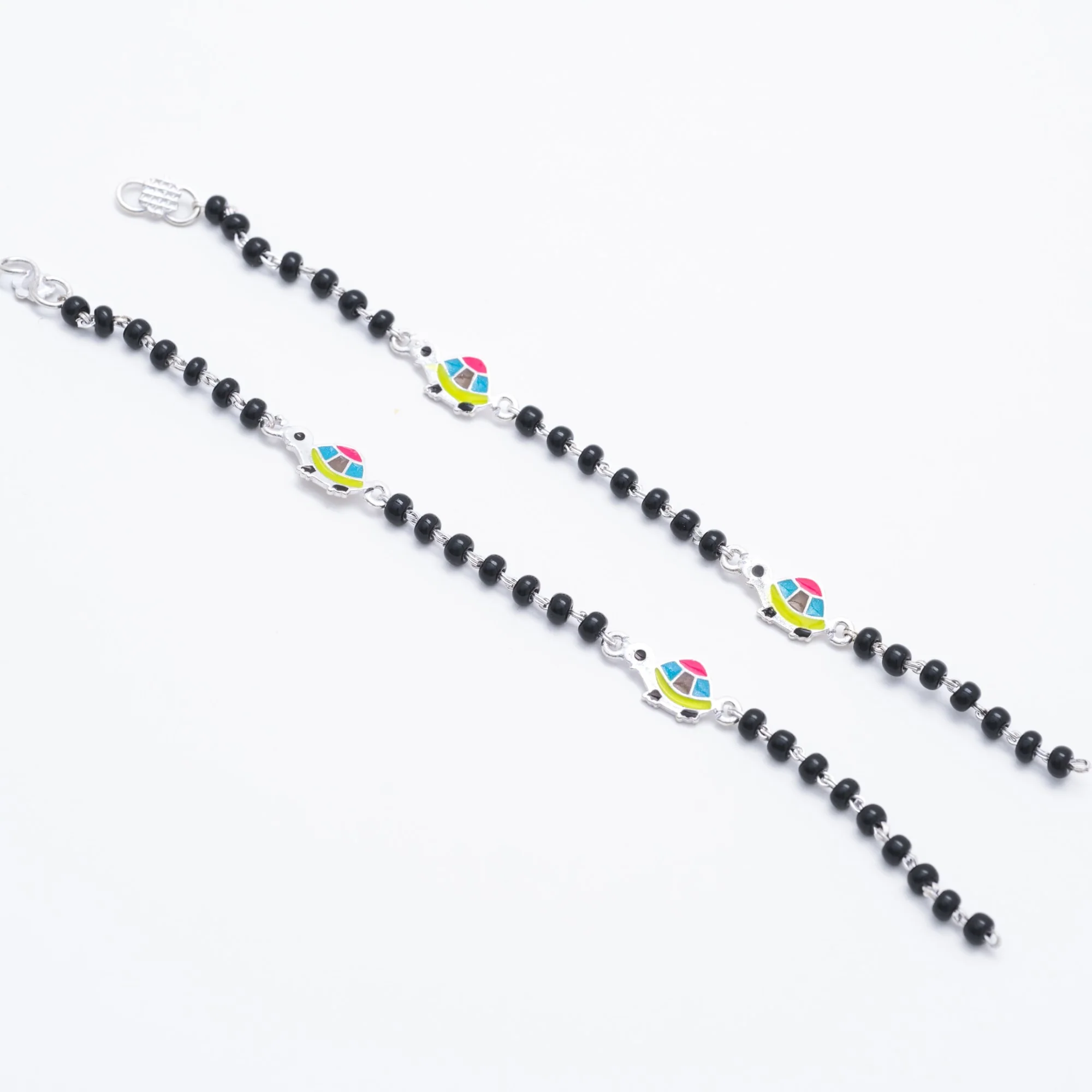 Real Black Beads Multicolor Tortoise Silver Nazariya for Kids - Image 2