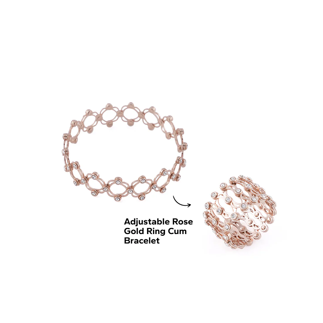 Rose Gold Plated Silver Ring Cum Bracelet for Women - Image 6