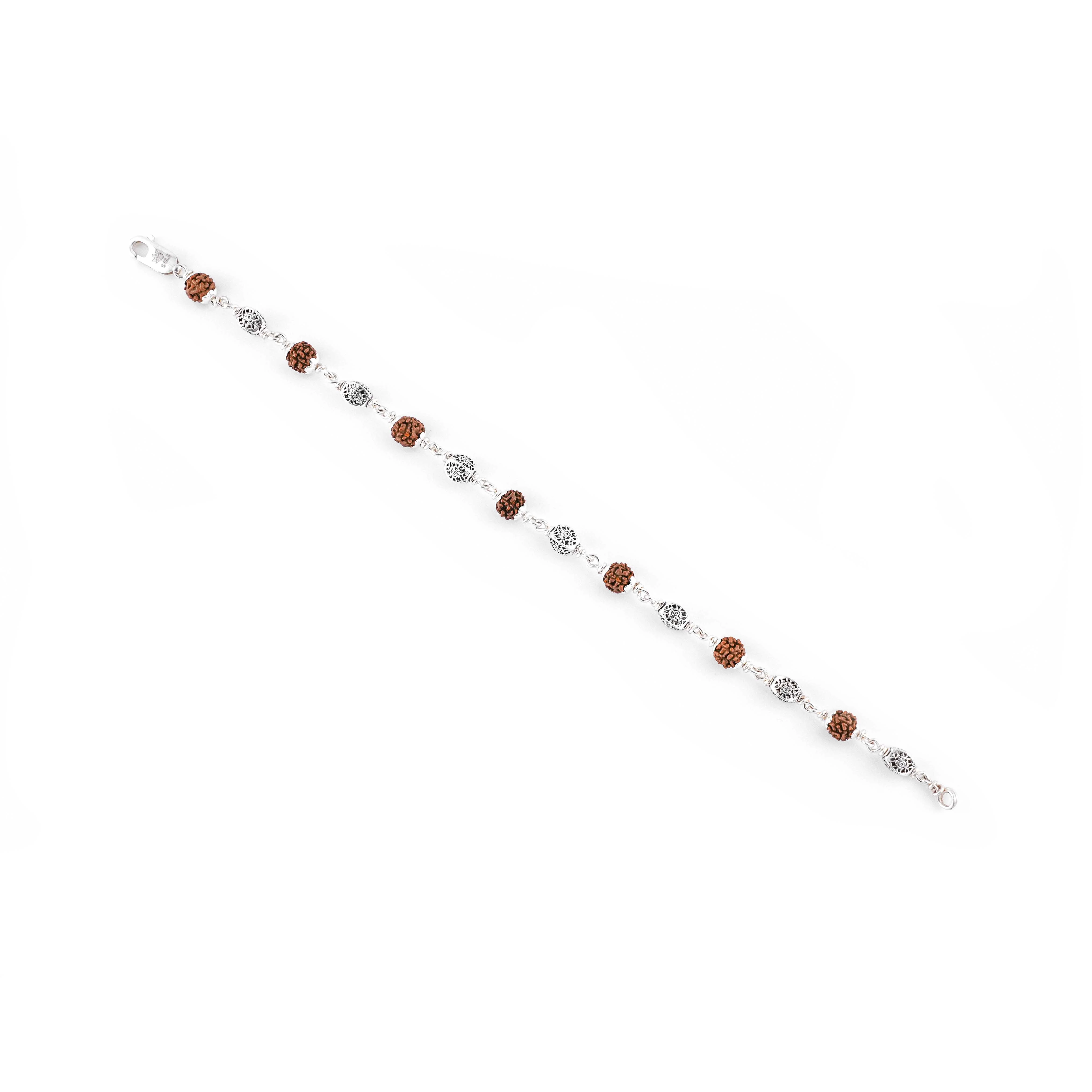Silver Rakhi with Rudraksha and Hollow Circular Beads - Image 5