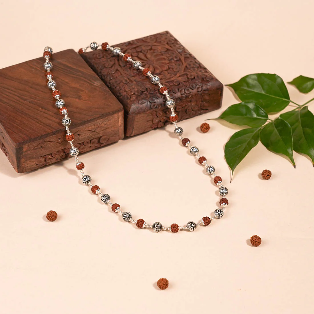 Rudraksha and Om Namah Shivay silver beads mala - Image 2