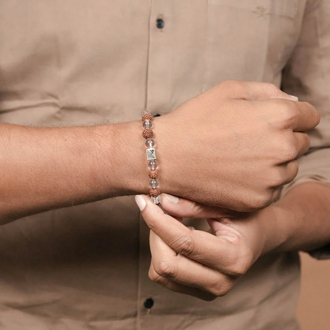Rudraksha with Sphatik Beads Bracelet - Image 3