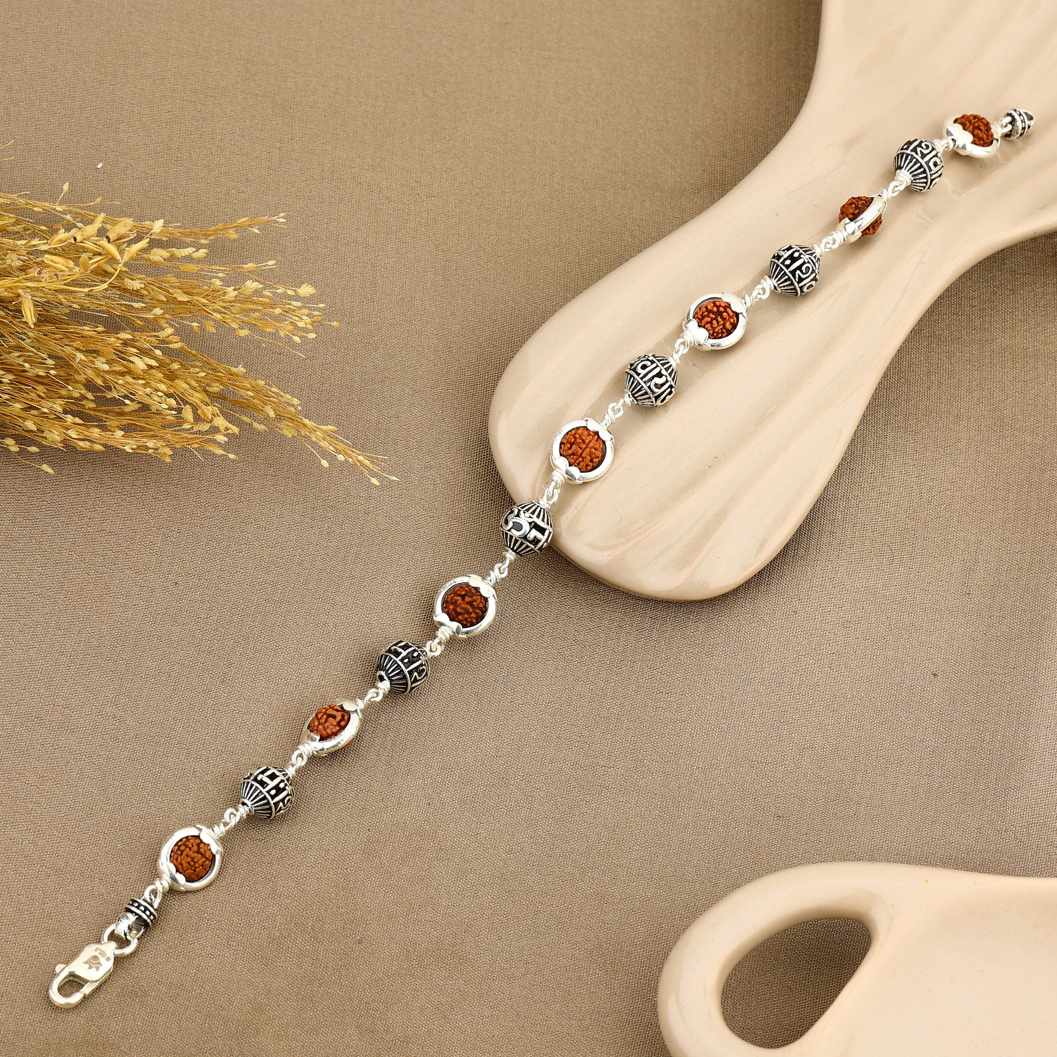 Rudraksha Capping Silver Om Namah Shivaya Silver Bracelet - Image 2