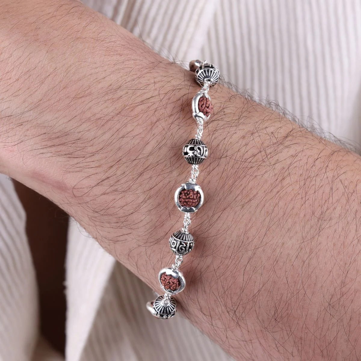 Rudraksha Capping Silver Om Namah Shivaya Silver Bracelet - Image 3