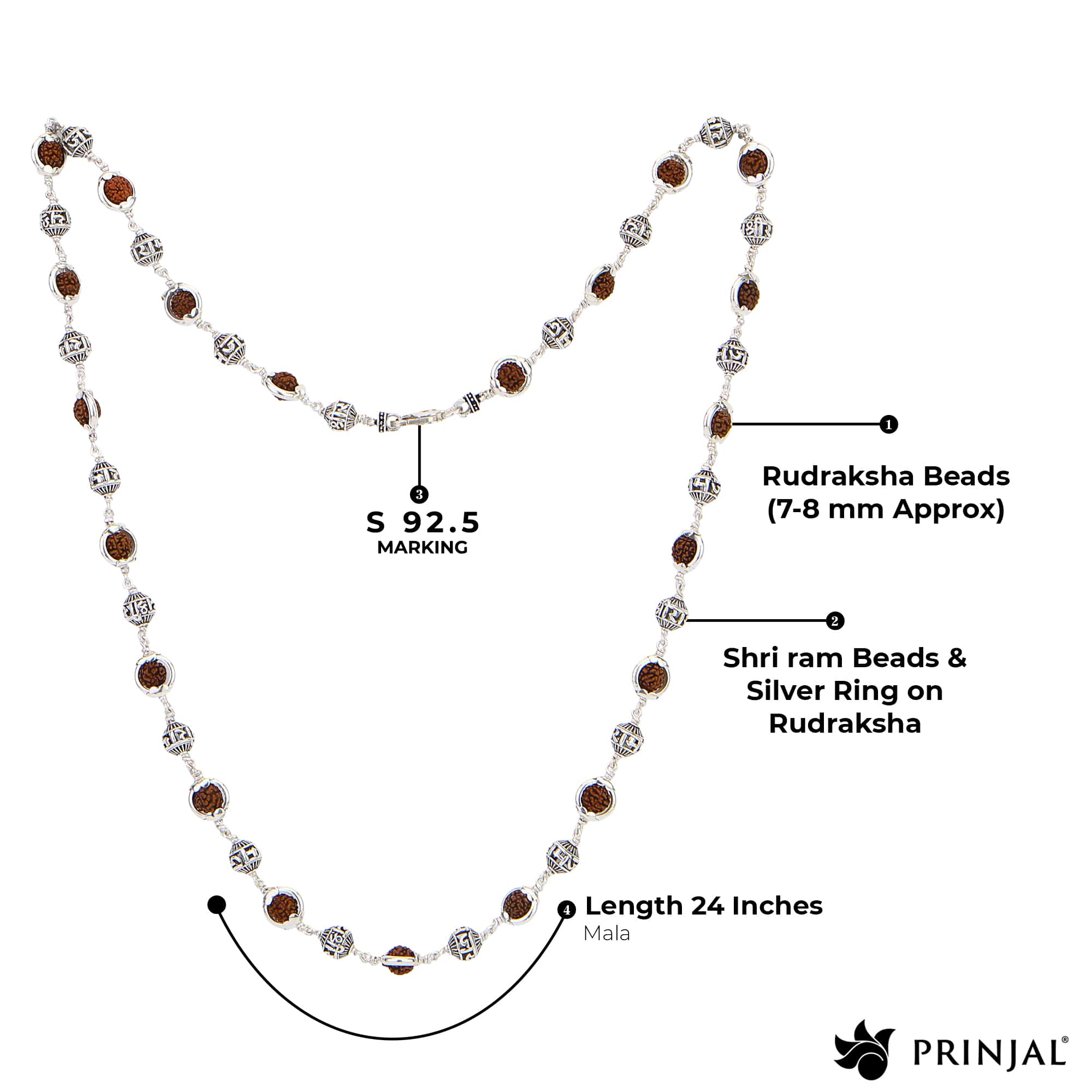 Rudraksha Capping With Jay Shree Ram Beads Silver Mala - Image 6