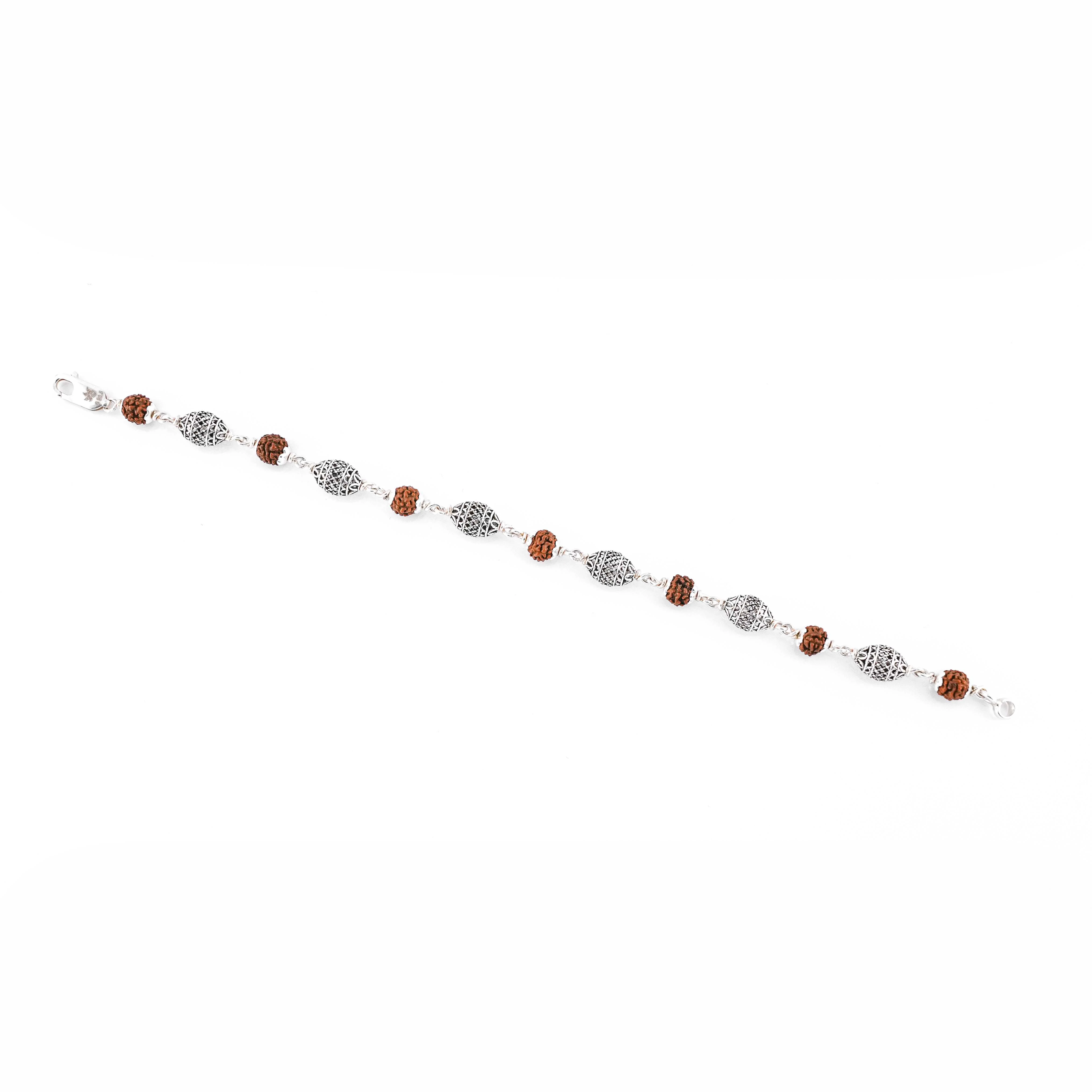 Rudraksha and Cylindrical Silver Beads Bracelet - Image 4