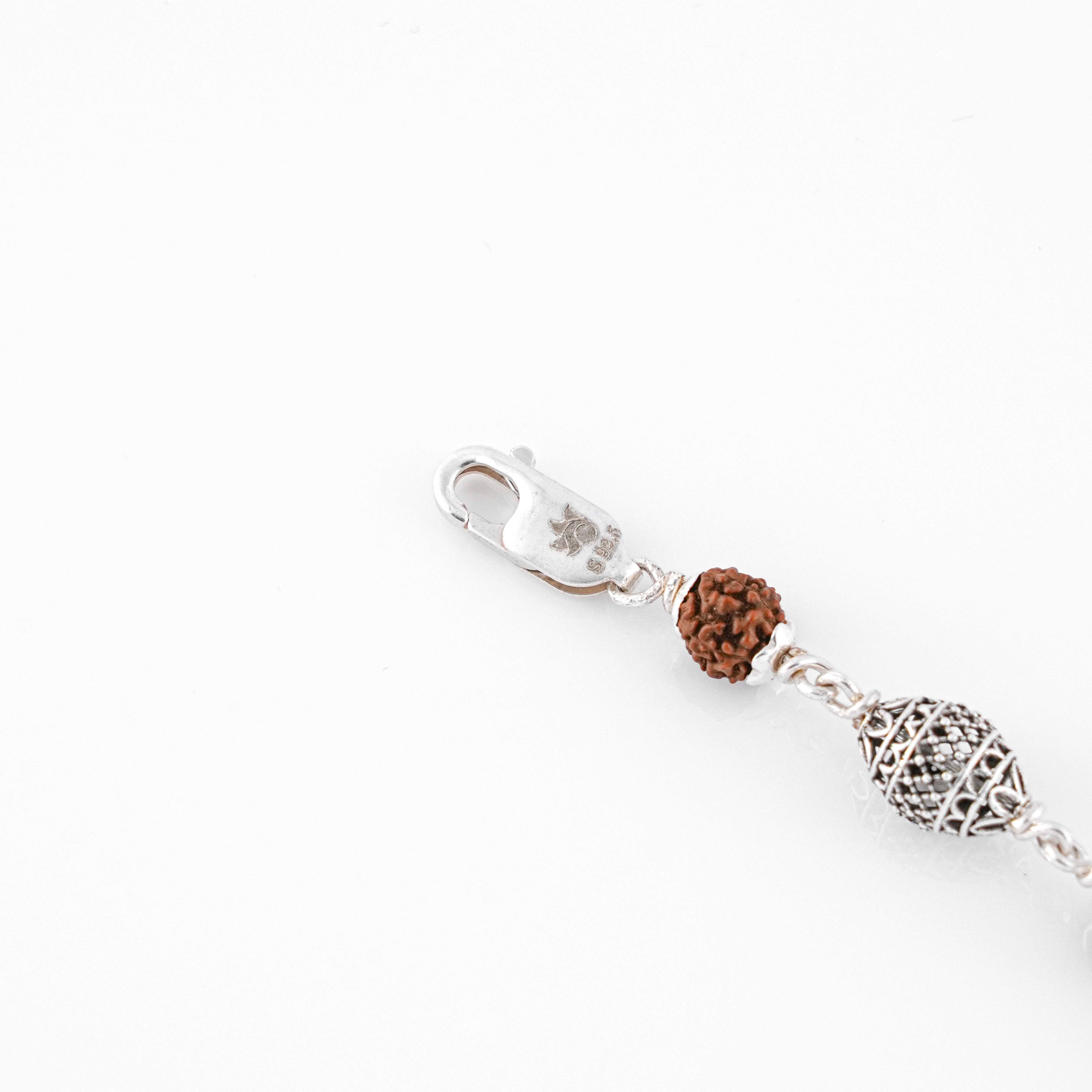 Rudraksha and Cylindrical Silver Beads Bracelet - Image 5