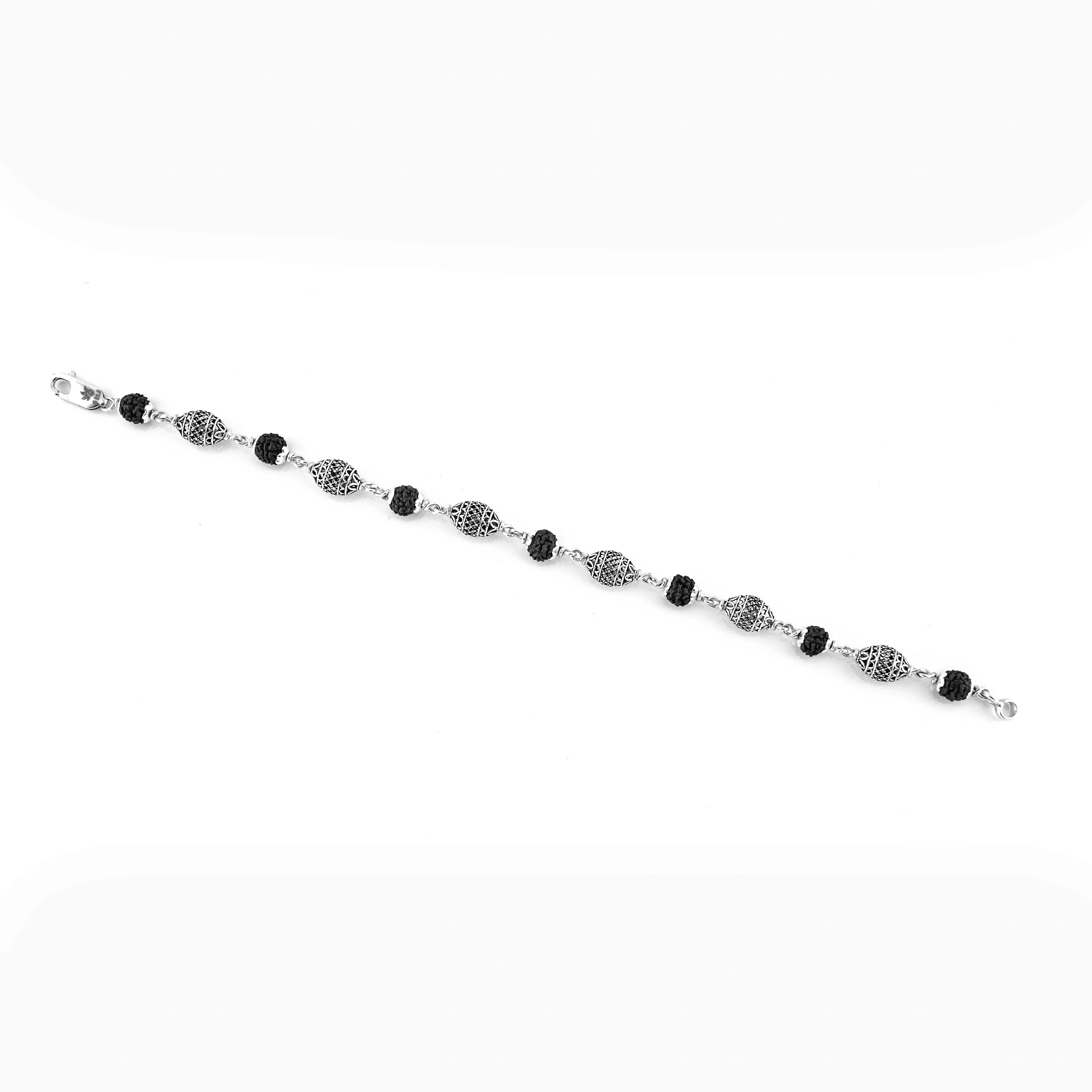 Rudraksha and Cylindrical Silver Beads Bracelet - Image 8