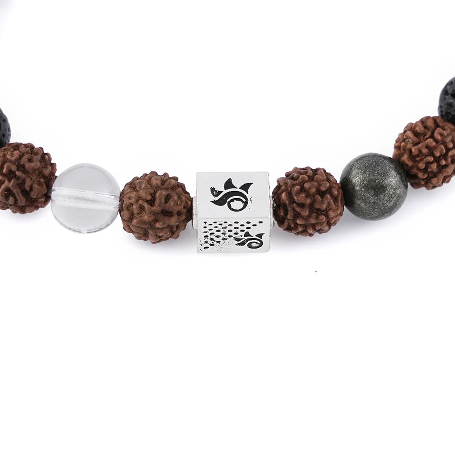 Rudraksha with Lava, Pyrite & Sphatik Beads Bracelet - Image 5