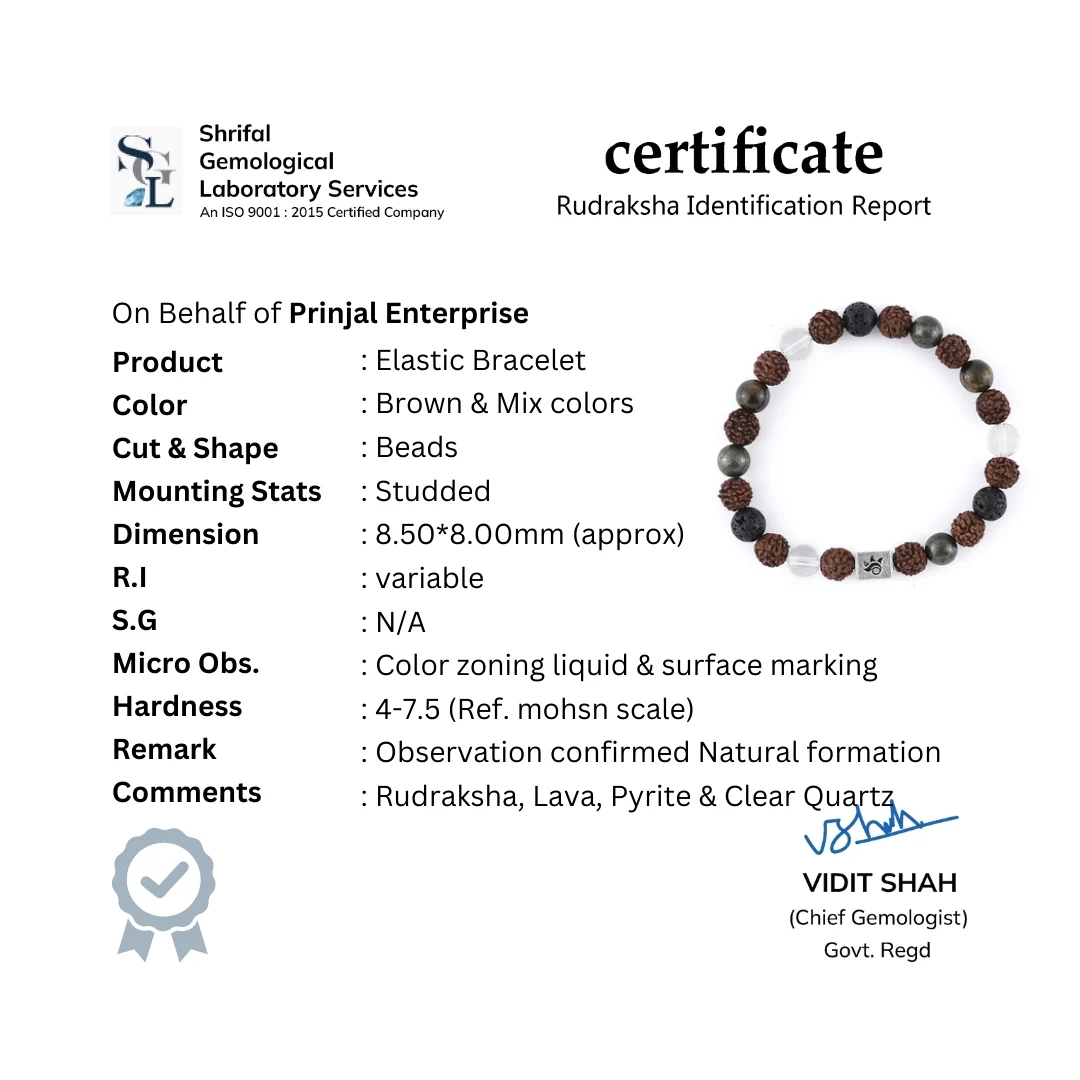 Rudraksha with Lava, Pyrite & Sphatik Beads Bracelet - Image 7