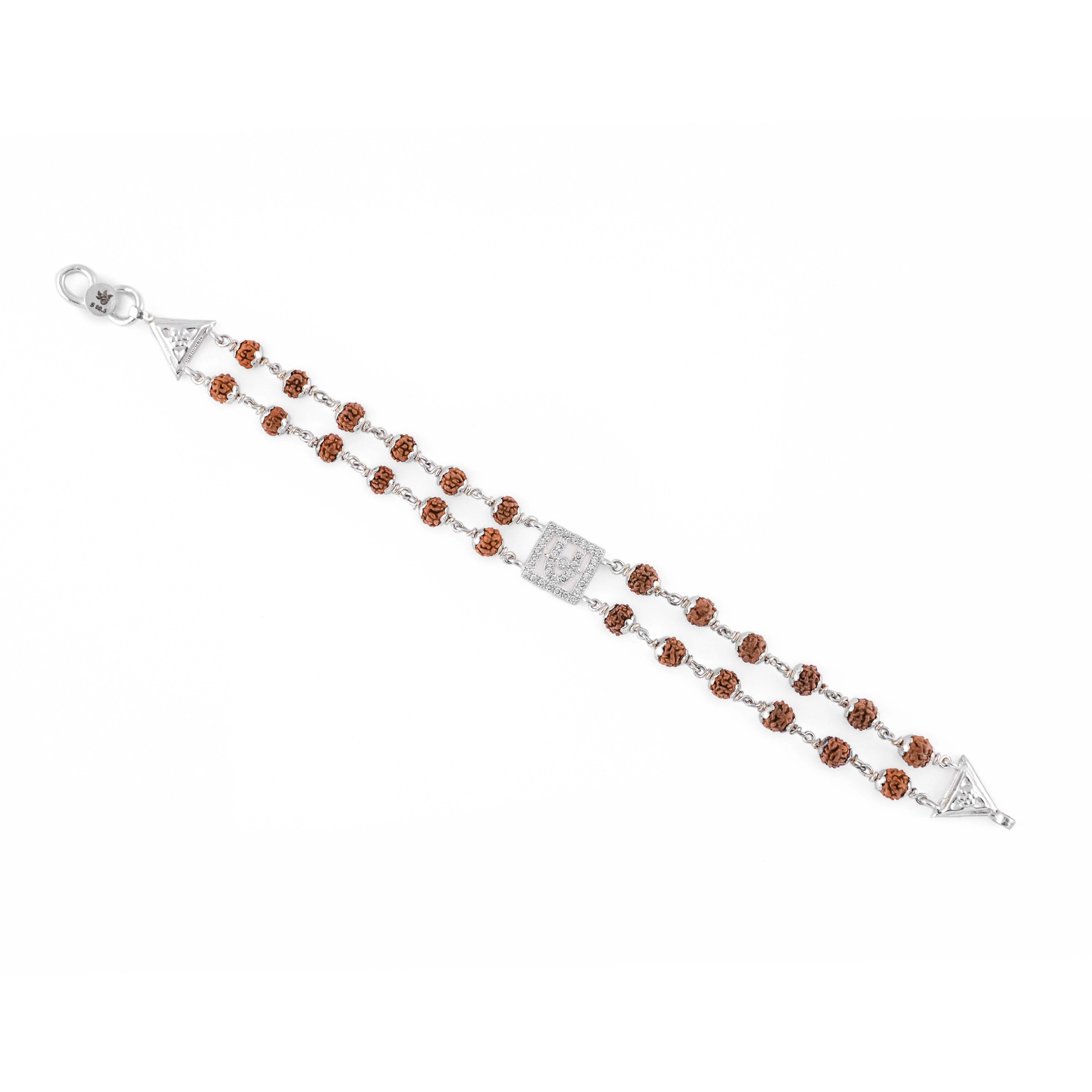 Rudraksha Silver BAPS Tilak Double Line Bracelet - Image 4