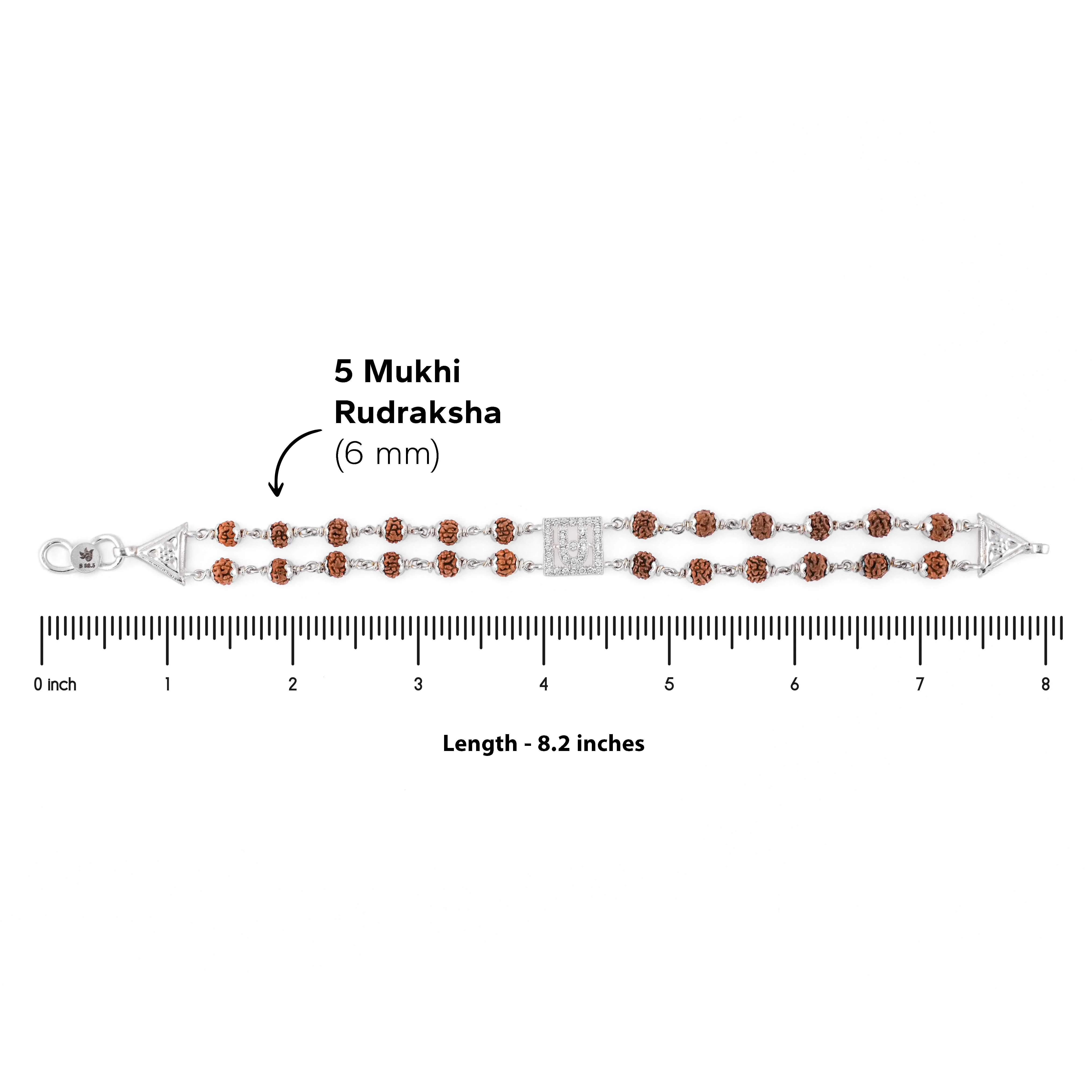 Rudraksha Silver BAPS Tilak Double Line Bracelet - Image 6