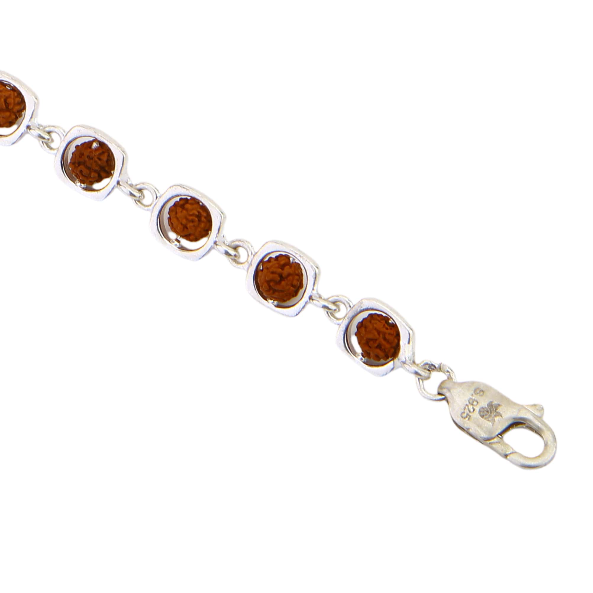 Rudraksha Silver Bracelet with Rounded Square Frames - Image 6