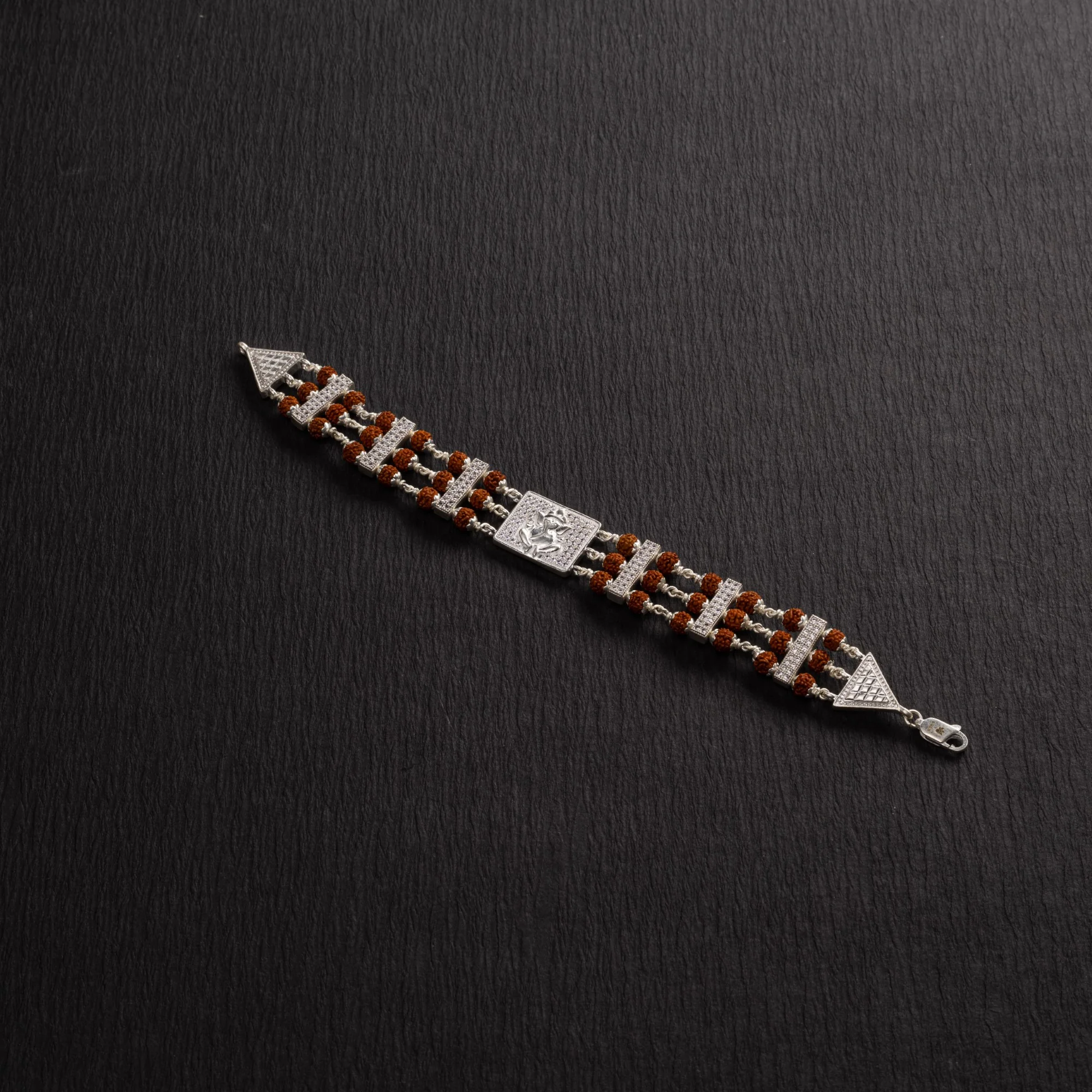 Rudraksha Silver Brooch Ganesh Triple Line Bracelet - Image 2