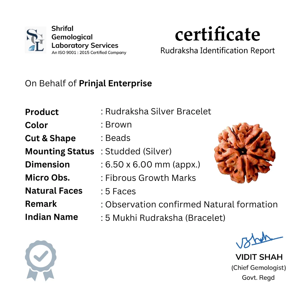 Rudraksha Silver Brooch Ganesh Triple Line Bracelet - Image 5