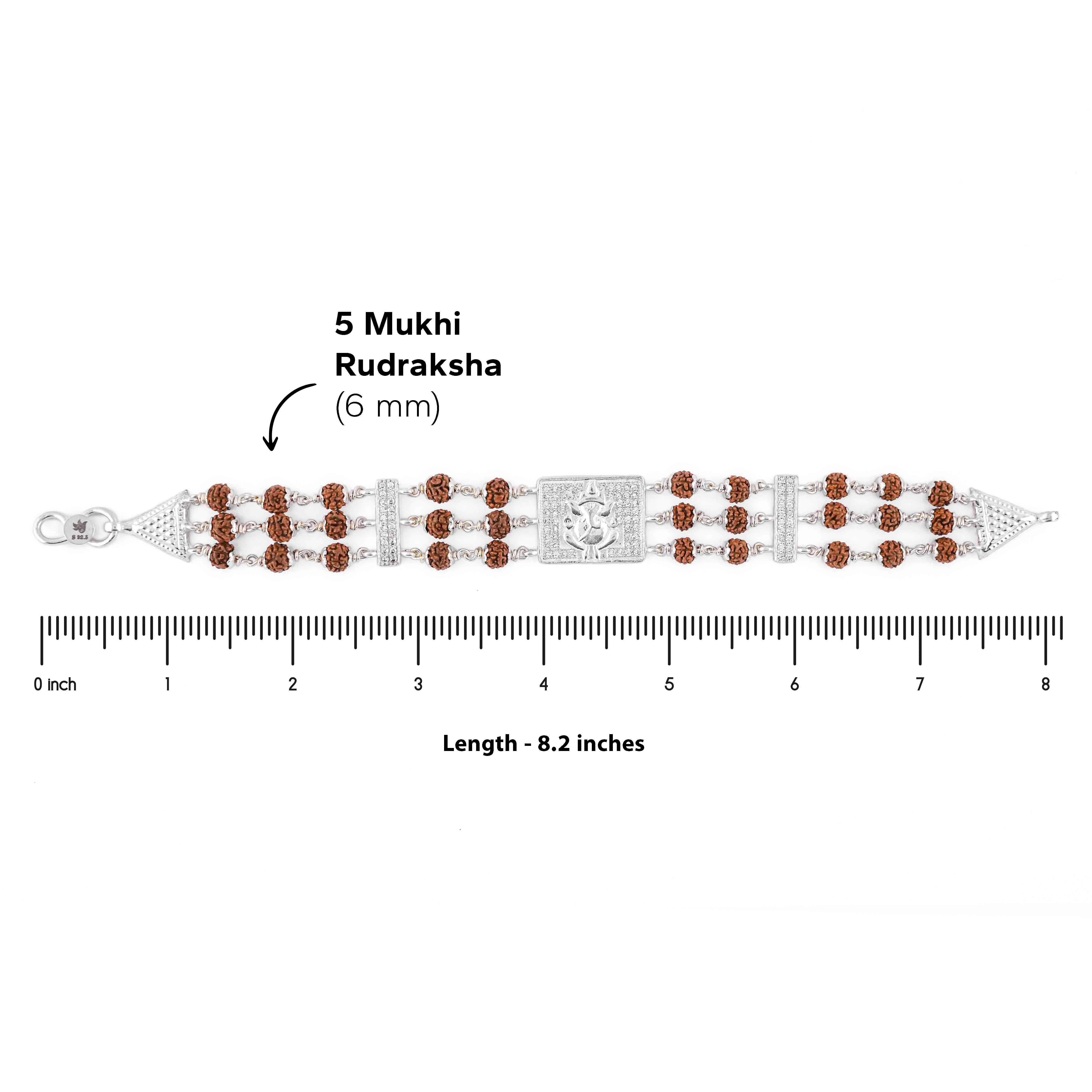 Rudraksha Silver Diamond Ganesh Triple Line Bracelet - Image 6