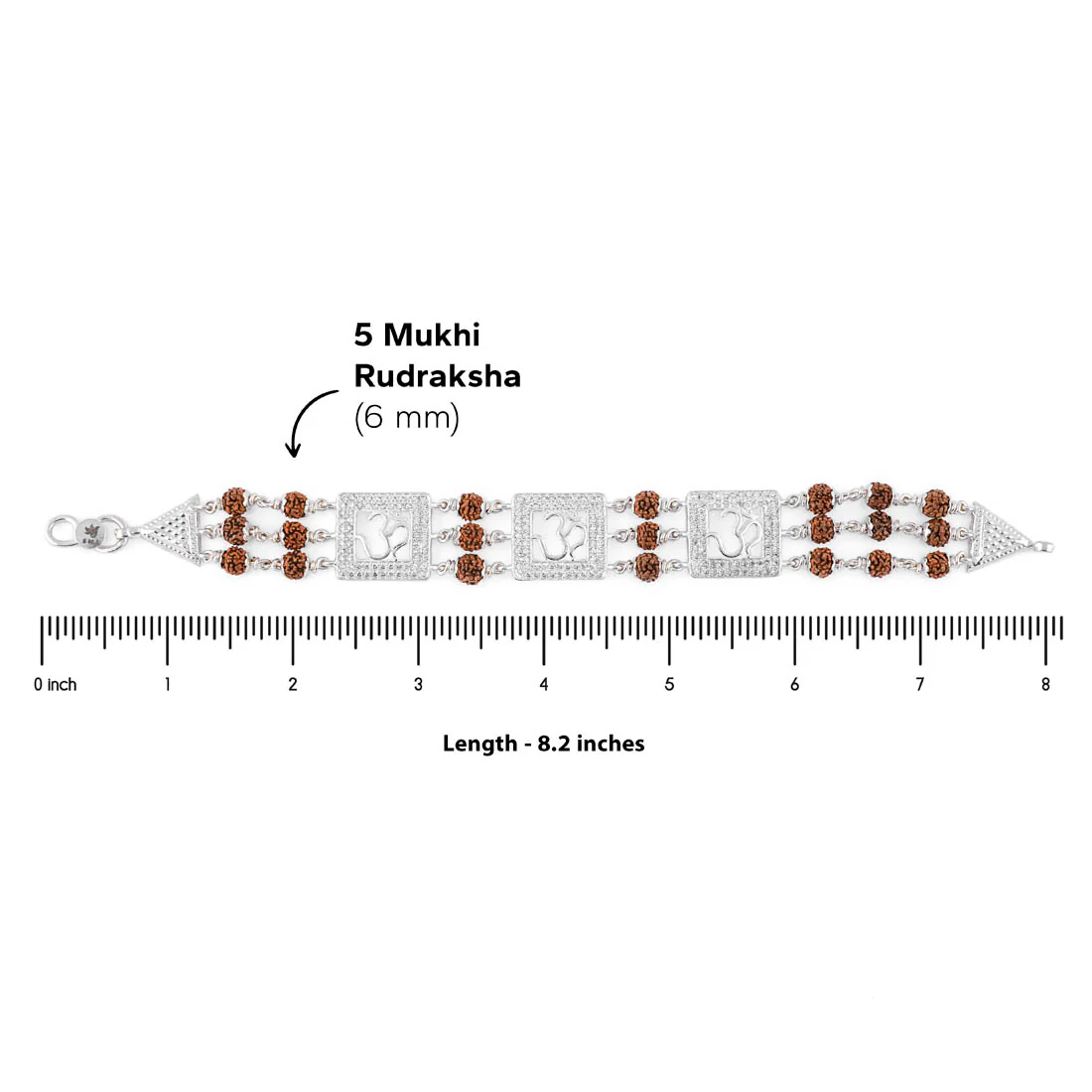 Rudraksha Silver Diamond Om Brooch Three Line Bracelet - Image 6