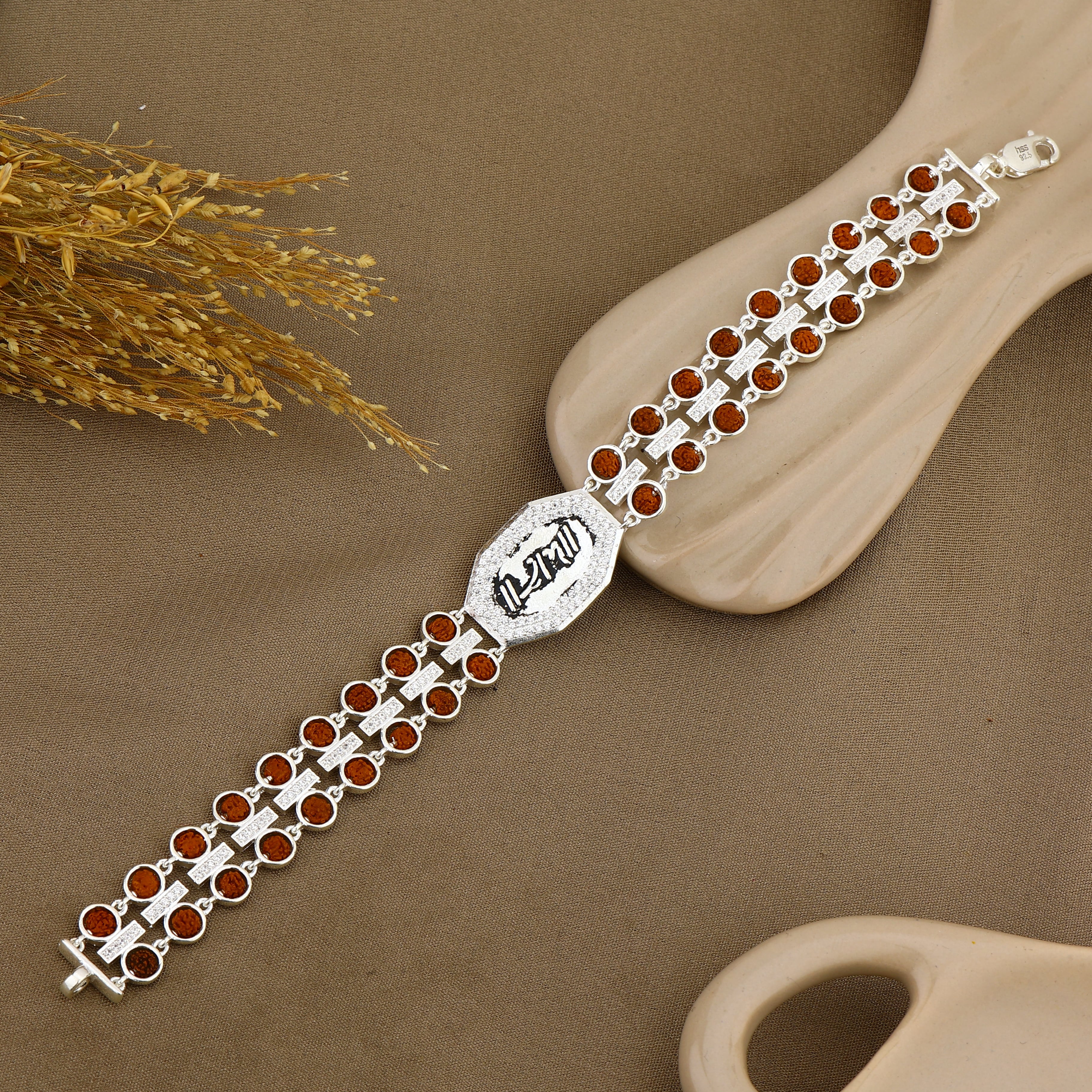 Rudraksha Silver Double Row Shri Ram Bracelet - Image 2