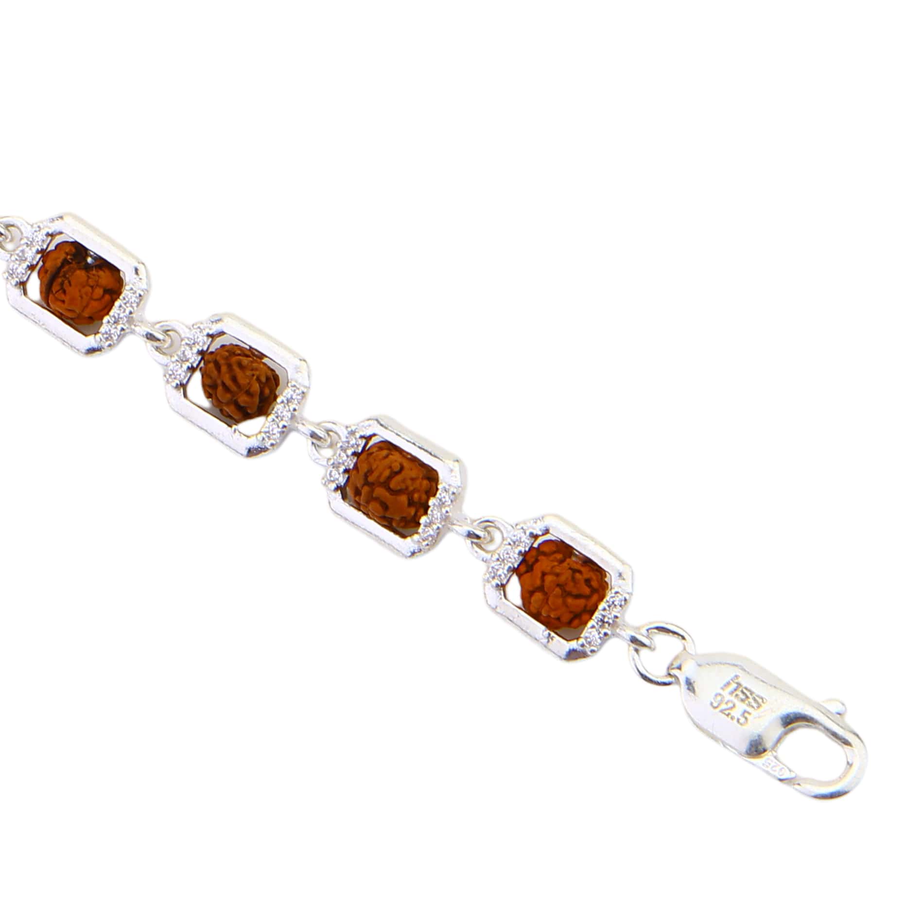 Rudraksha Silver Edged Square Link Bracelet - Image 6