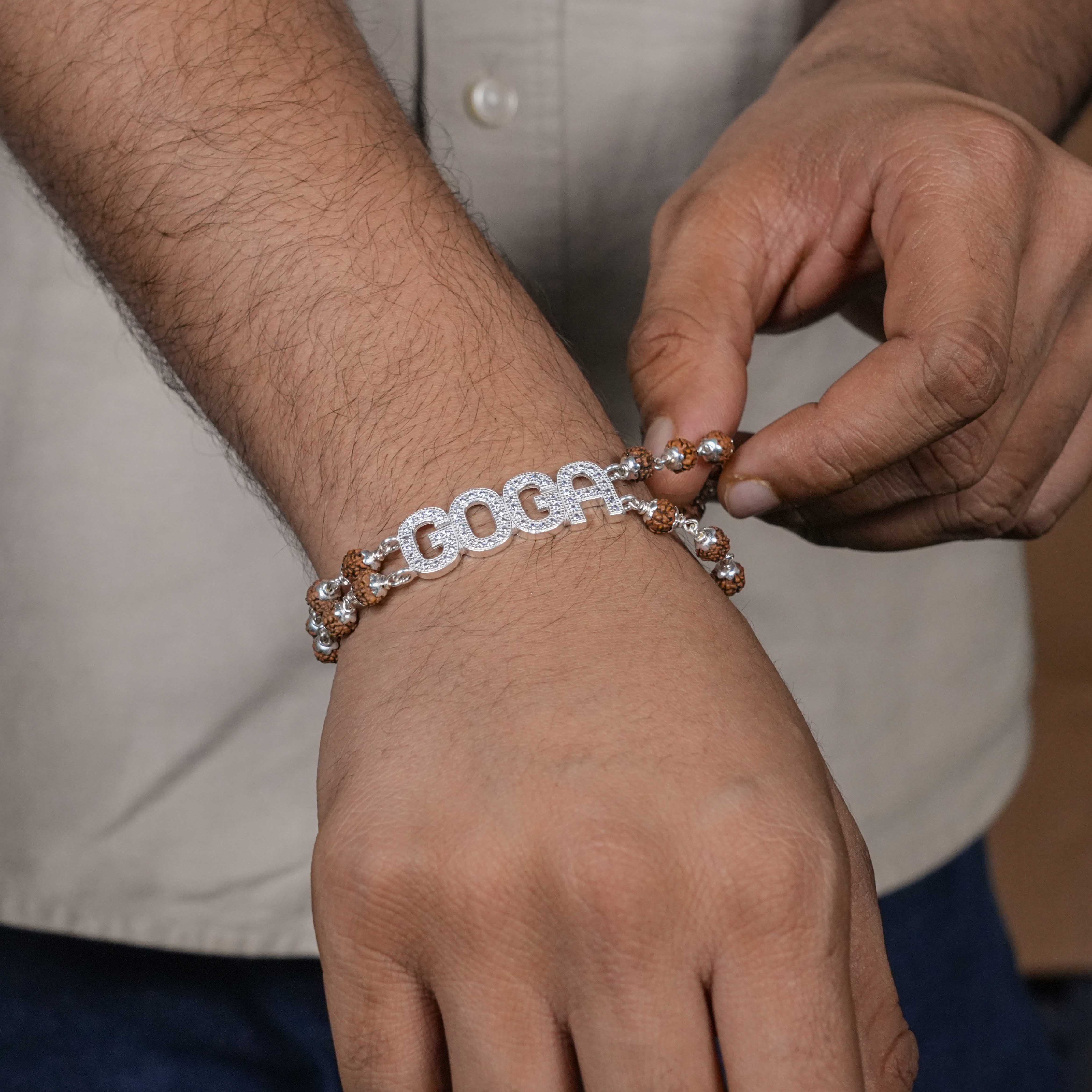 Rudraksha Silver Goga Brooch Double Line Bracelet - Image 3