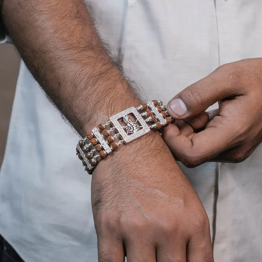 Rudraksha Silver Goga Four Line Bracelet - Image 3