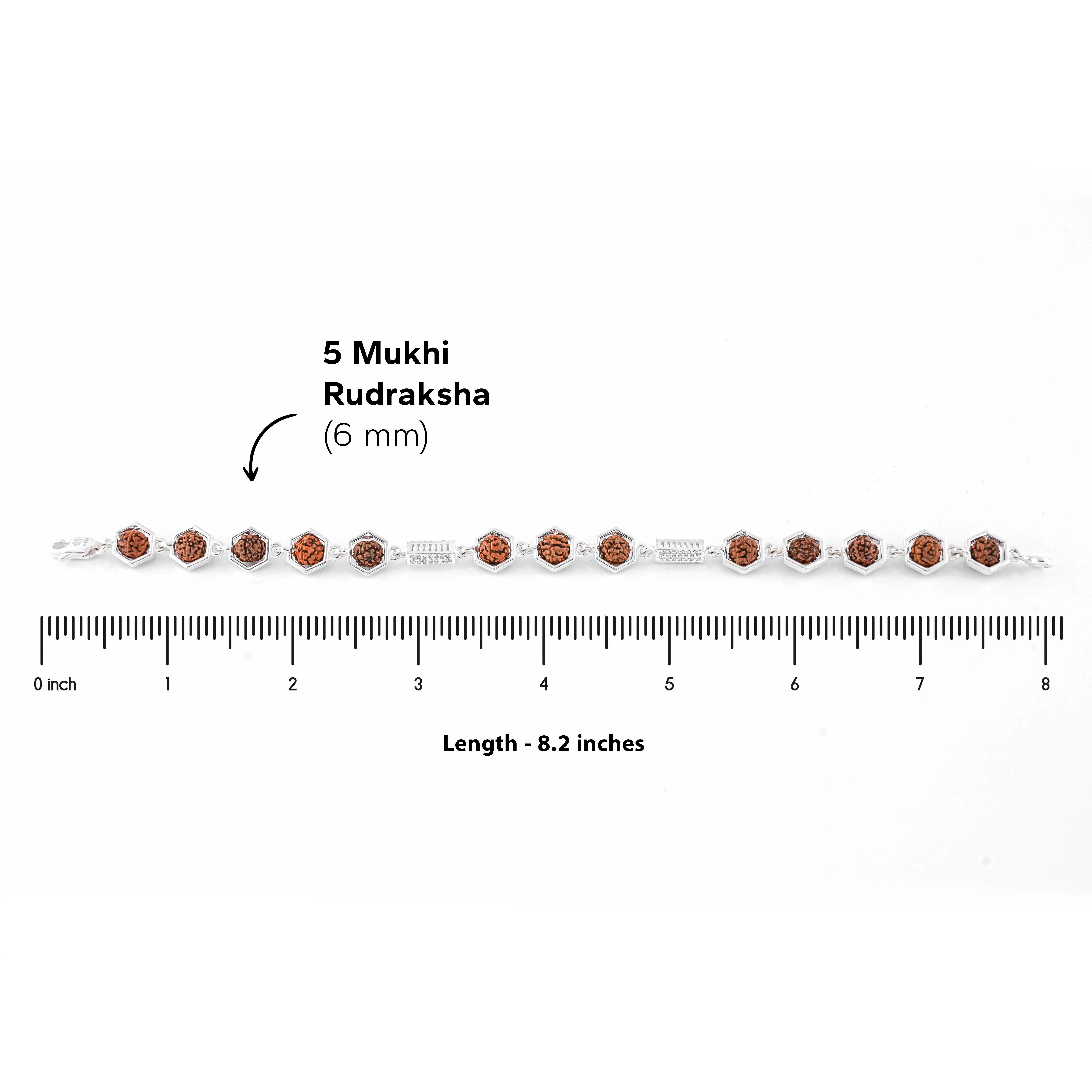 Rudraksha Silver Hexagon Ring Beads Bracelet - Image 6