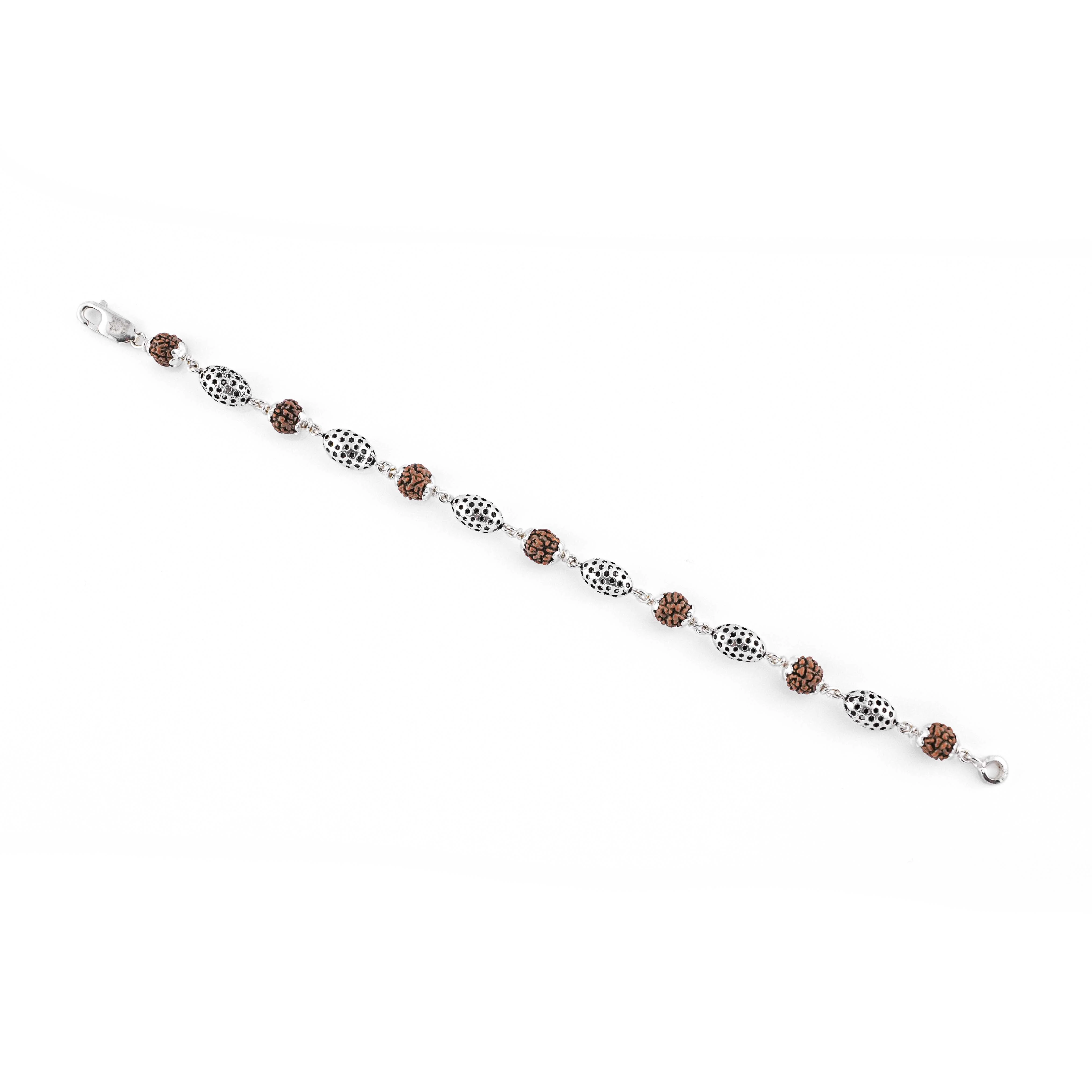 Rudraksha Silver Hollow Oval Beads Bracelet. - Image 3