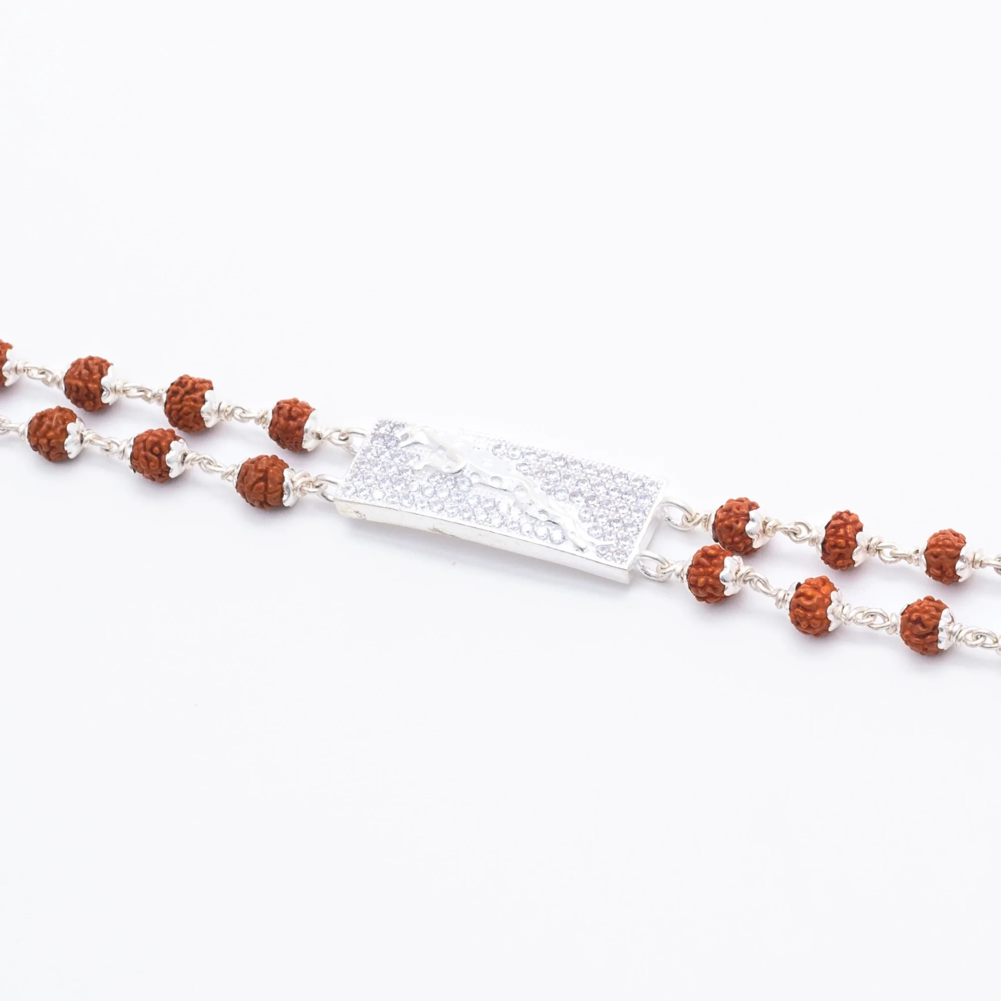 Rudraksha Silver Jaguar Symbol Double Line Bracelet - Image 3