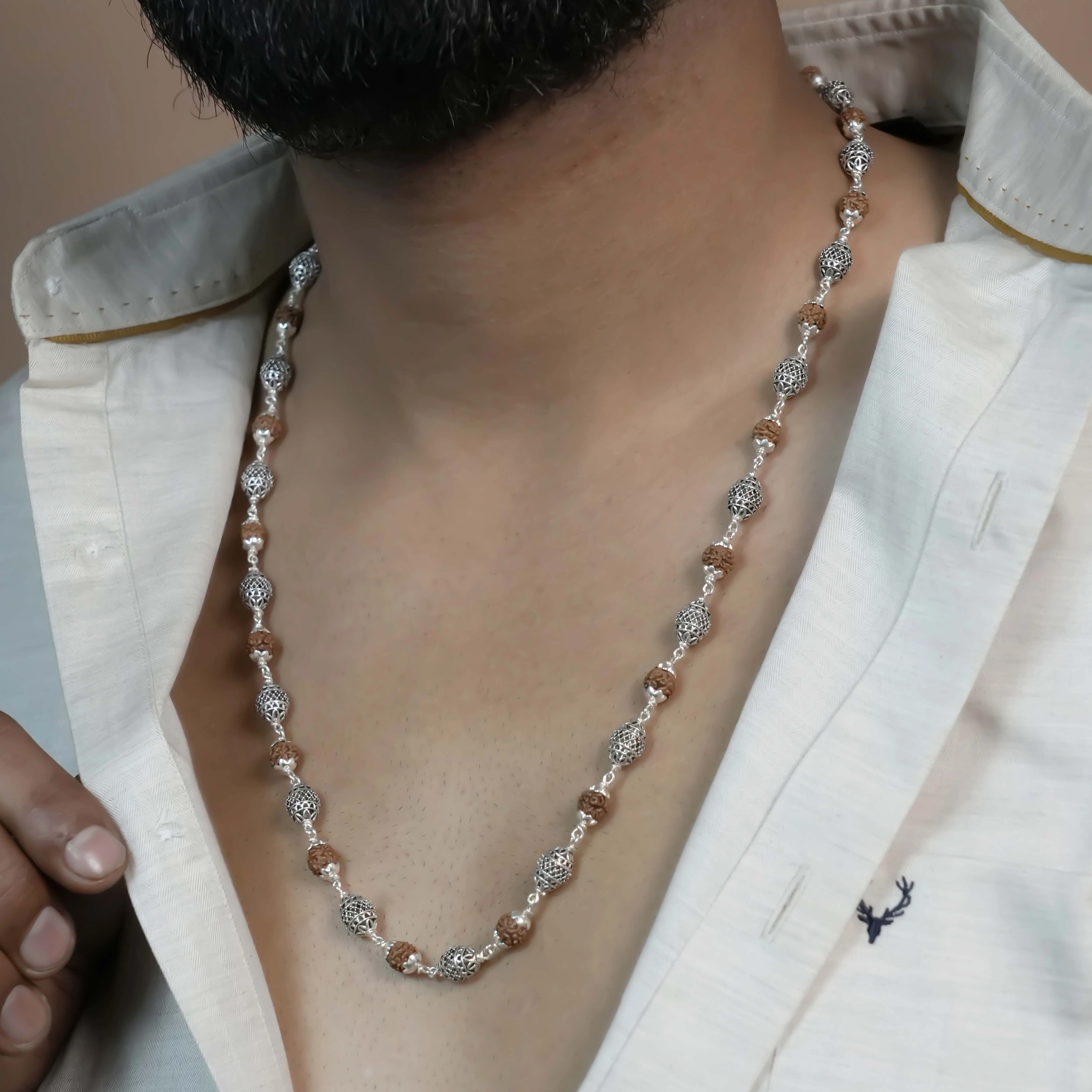 Rudraksha Silver Mala (Dome Beads) - Image 3