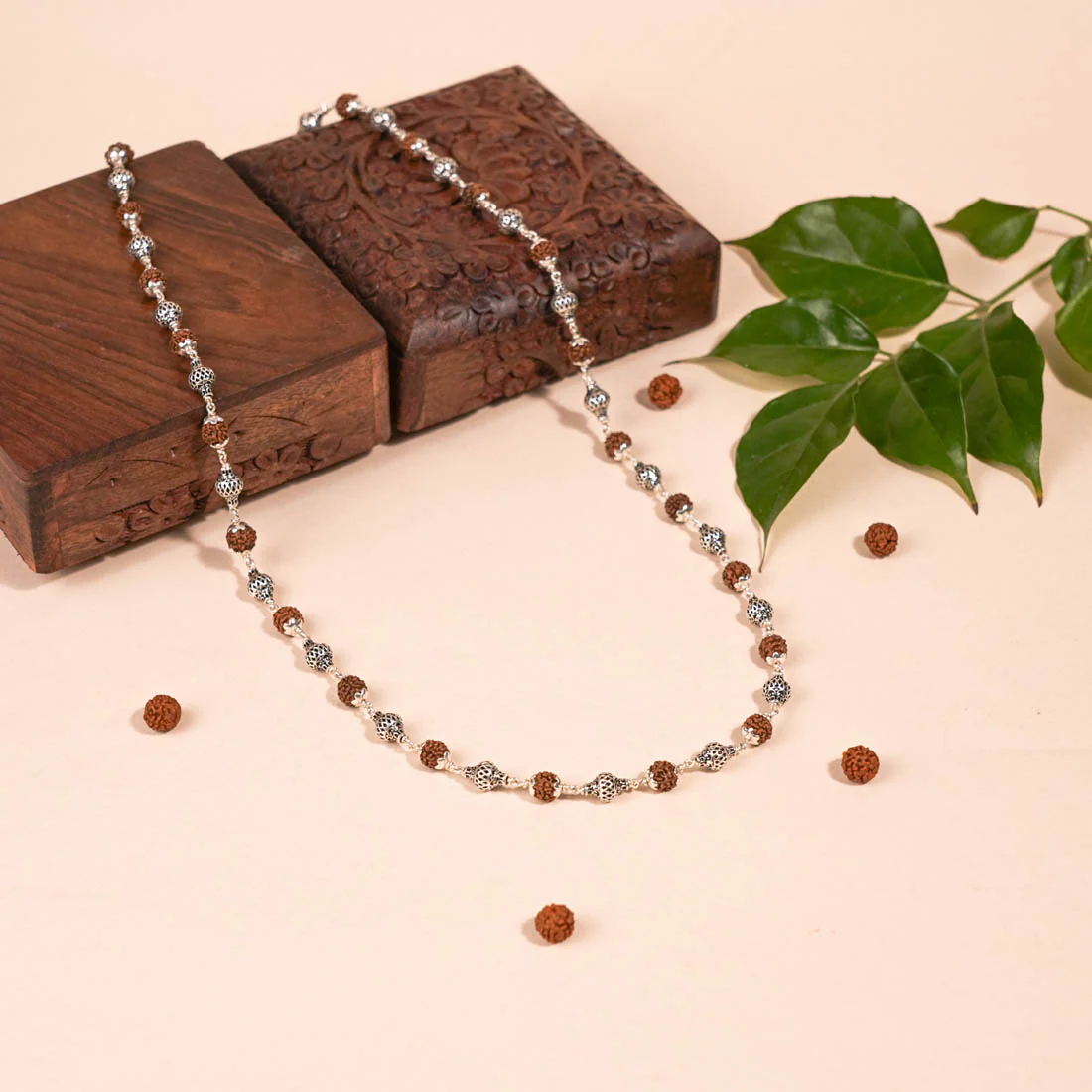 Rudraksha Silver Mala (Ornate Sphere Beads) - Image 2