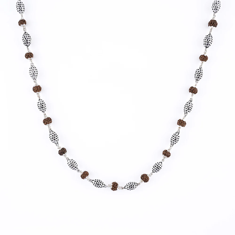 Rudraksha Silver Mala (Perforated Oval Beads) - Image 4