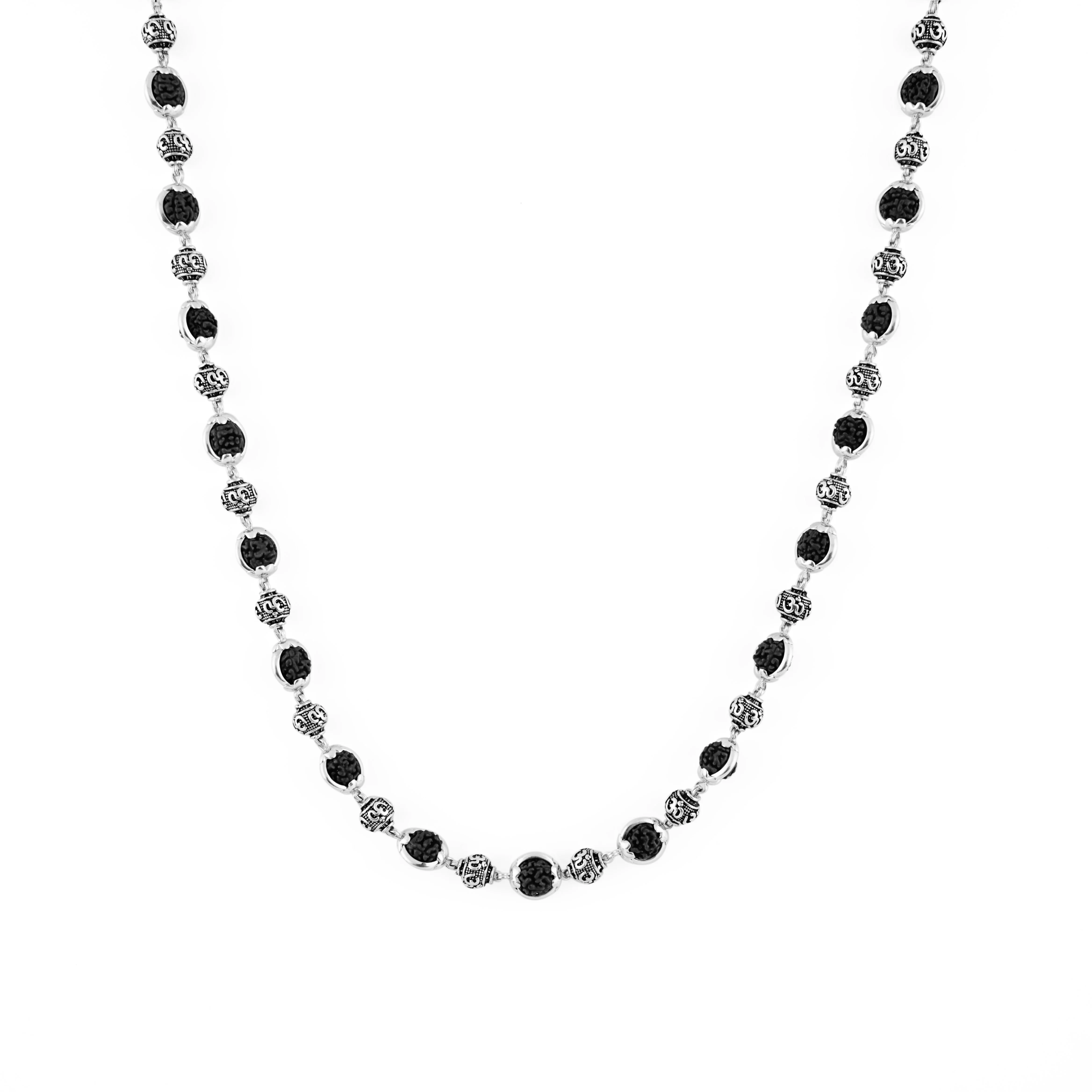 Rudraksha Capping Silver Mala (Om Beads) - Image 11