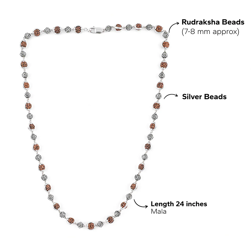 Rudraksha Capping Silver Mala (Om Beads) - Image 7
