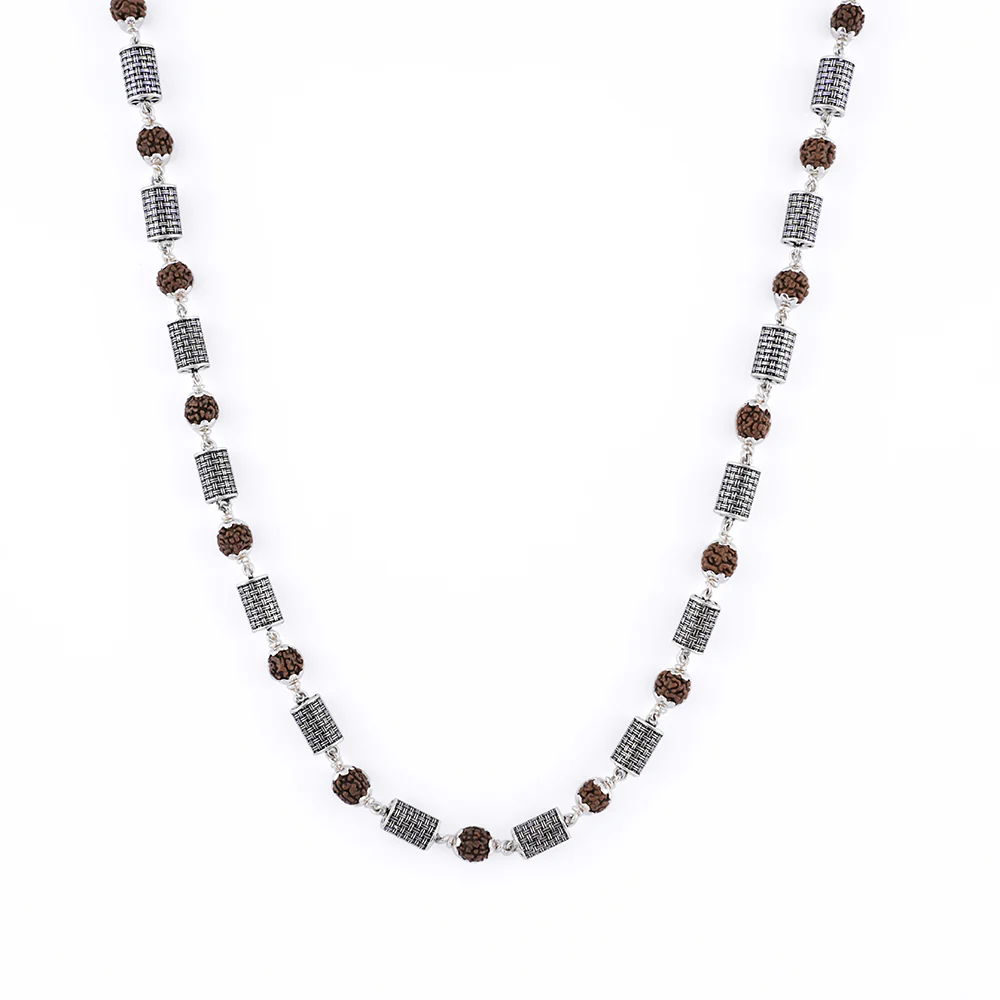 Rudraksha Silver Mala (Cylindrical Beads) - Image 4