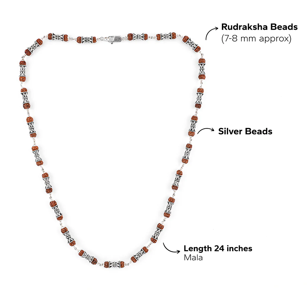 Rudraksha Silver Mala (Damru Beads) - Image 6