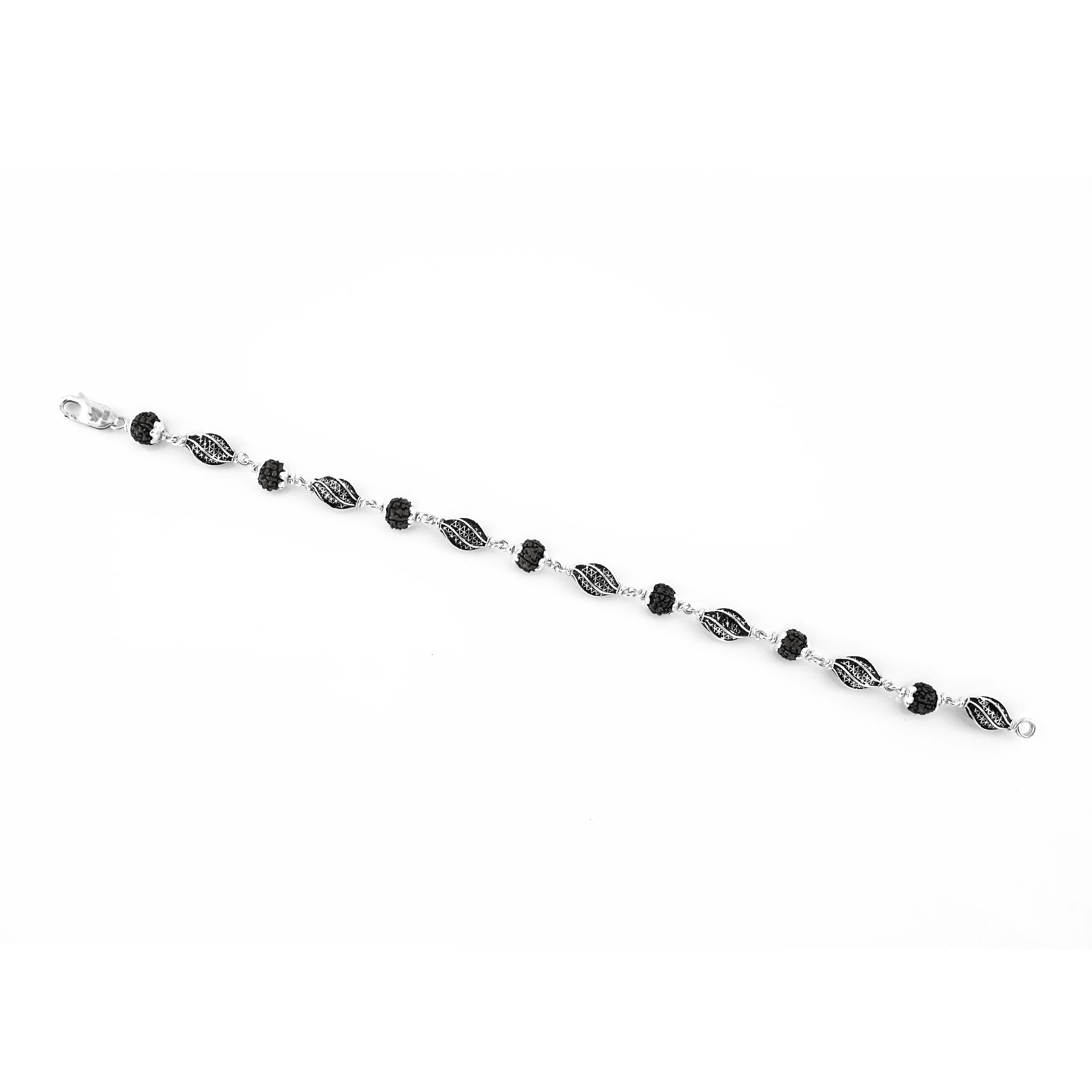 Rudraksha Silver Marquise Beads Bracelet. - Image 7
