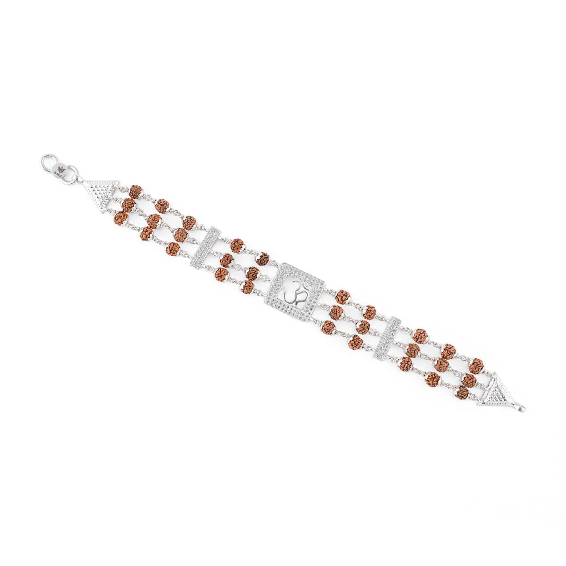 Rudraksha Silver Om in Diamond Square Triple Line Bracelet - Image 4