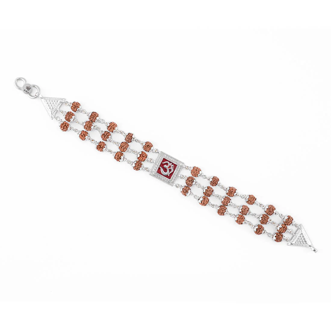 Rudraksha Silver Om in Red Triple Line Bracelet - Image 4