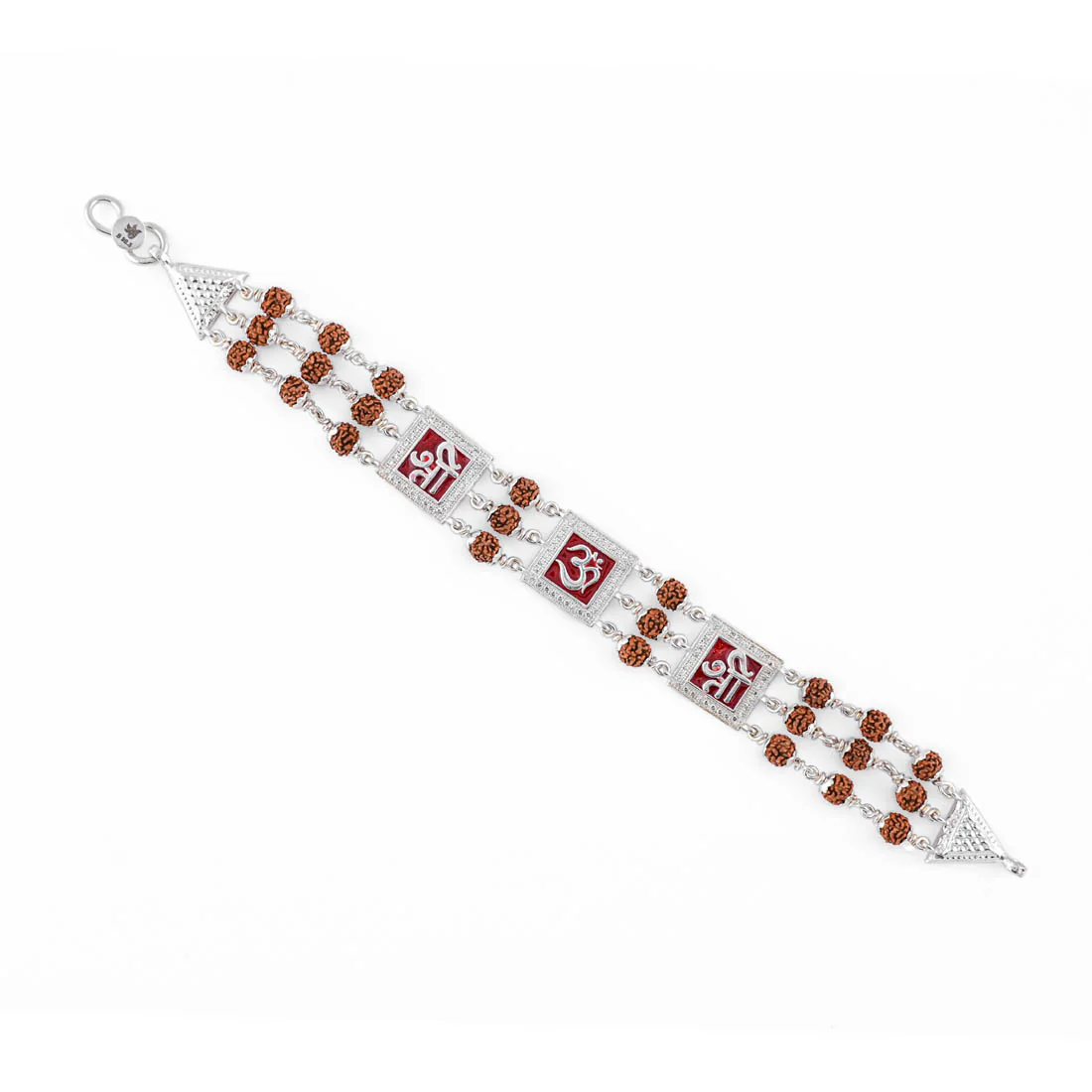 Rudraksha Silver Om With Shree Triple Line Bracelet - Image 4