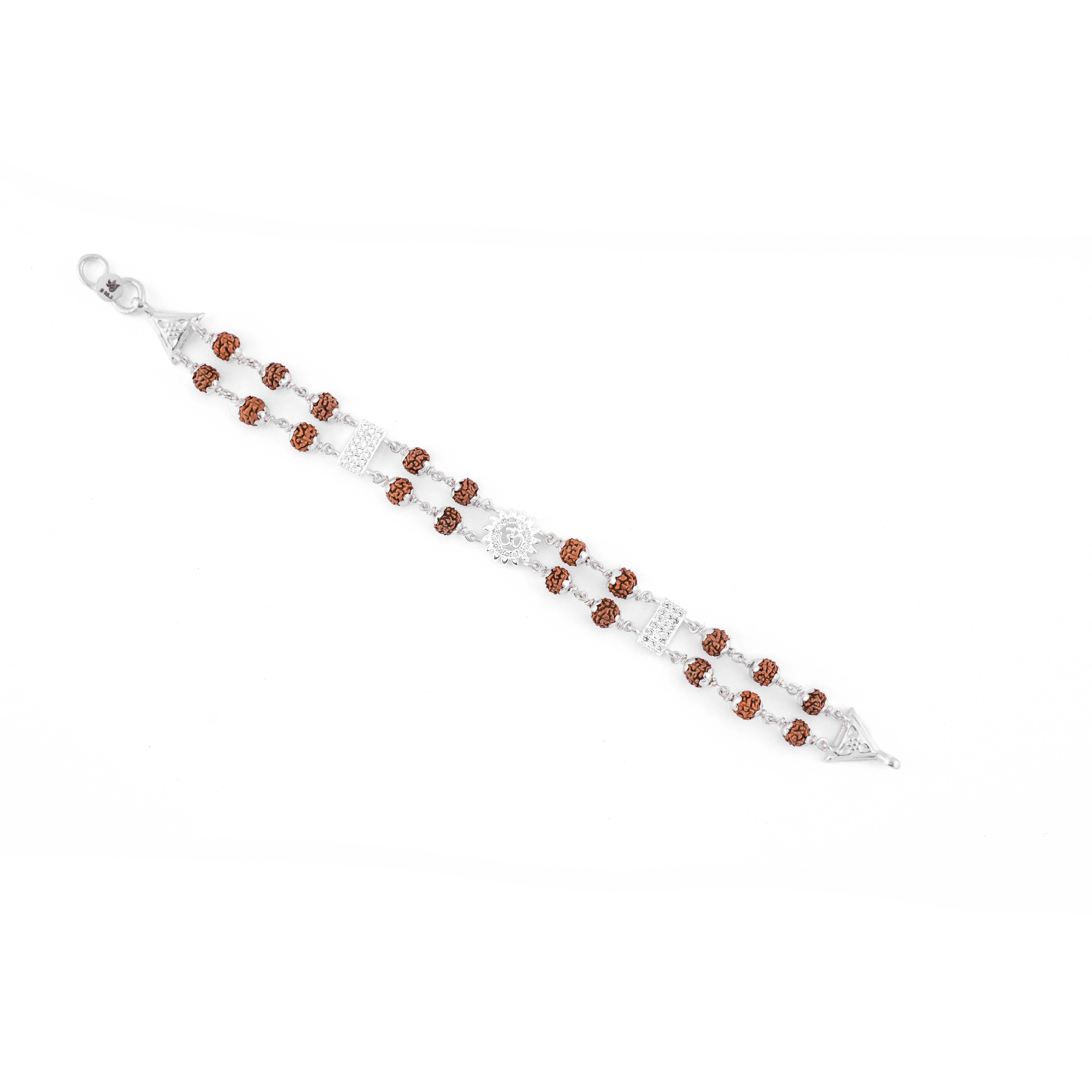 Rudraksha Silver Om With Sunface Double Line Bracelet - Image 4